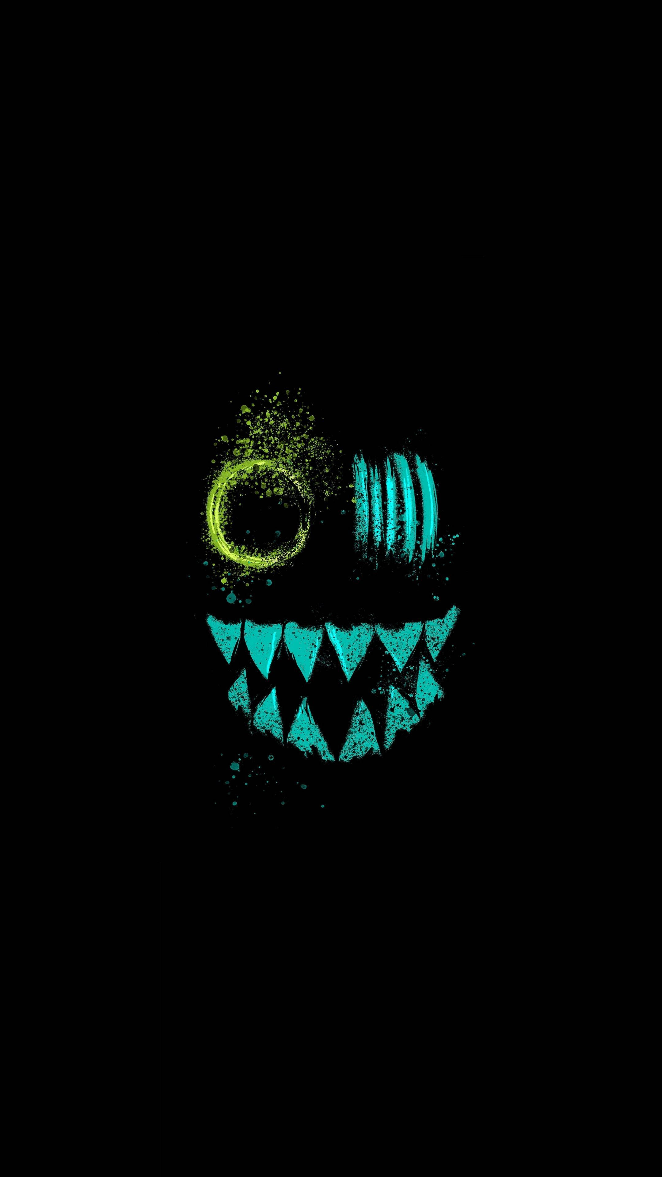 Monster 4K Ultra HD Dark Phone, neon green, cyan, 4K Phone Wallpaper