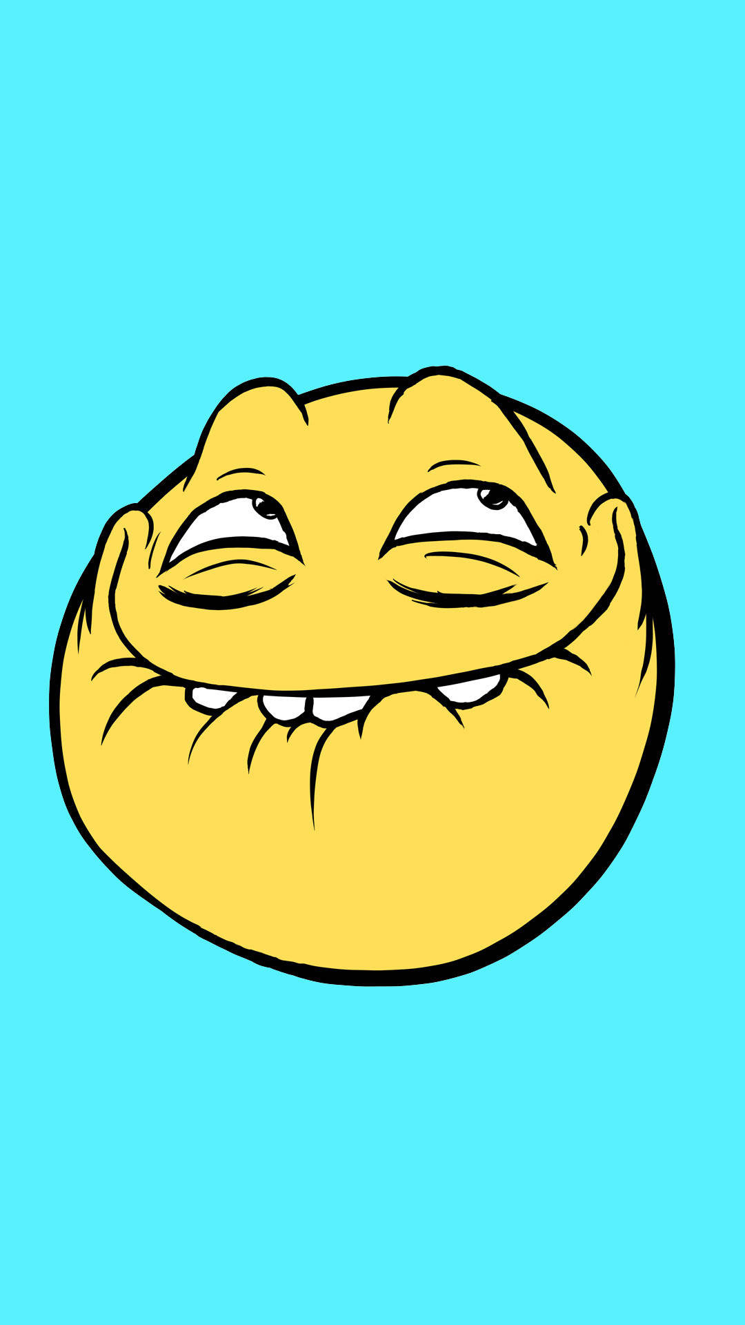 Funny Face Derp Emoticon, yellow cartoon face, smug grin, Full HD Phone Wallpaper