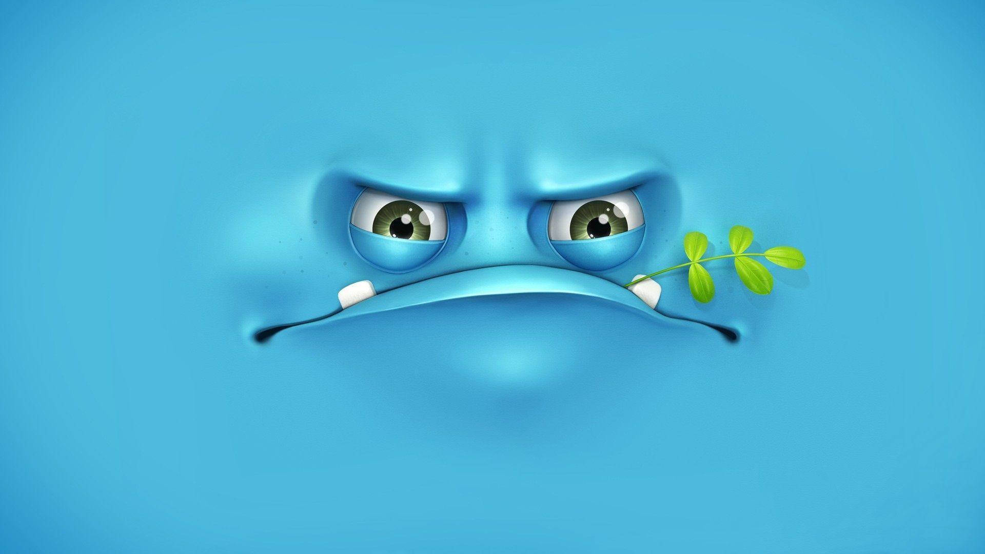 Funny Face, blue cartoon face, angry eyes, Full HD Desktop Wallpaper
