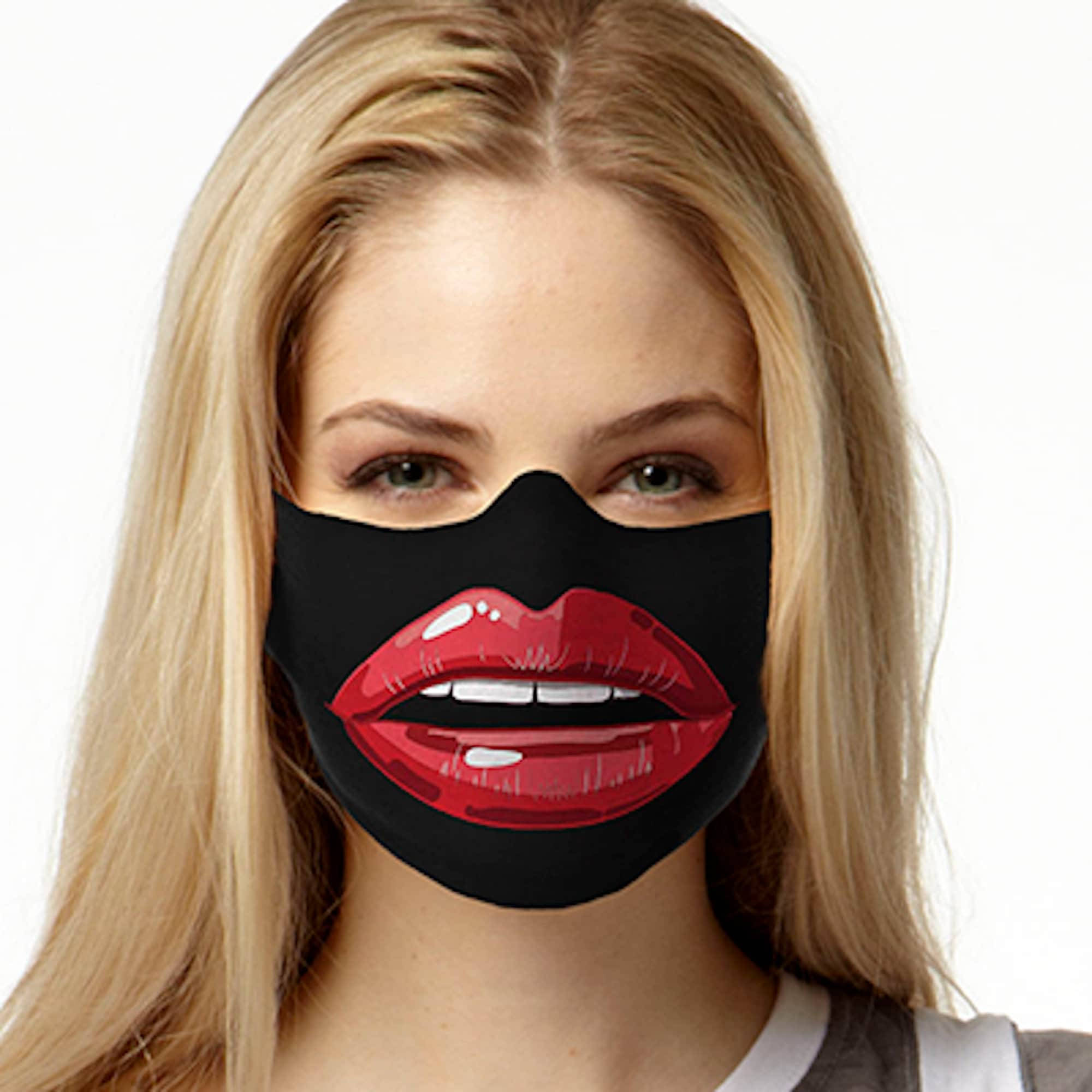 Funny Face Big Mouth Mask, black face mask, bold red glossy lips graphic, Full HD Desktop Wallpaper