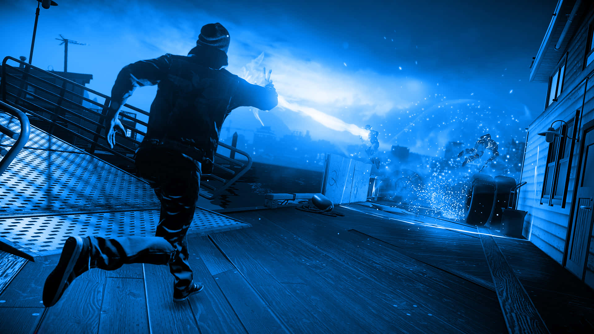 Neon Gaming, rooftop, night, Full HD Desktop Wallpaper