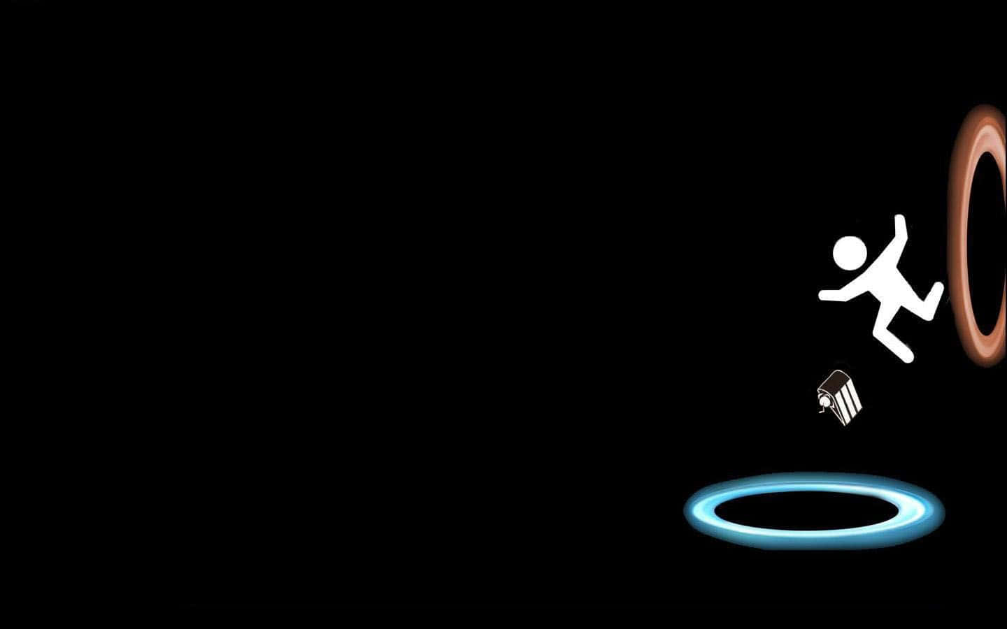 white stick figure, glowing blue portal, black background, HD Desktop Wallpaper