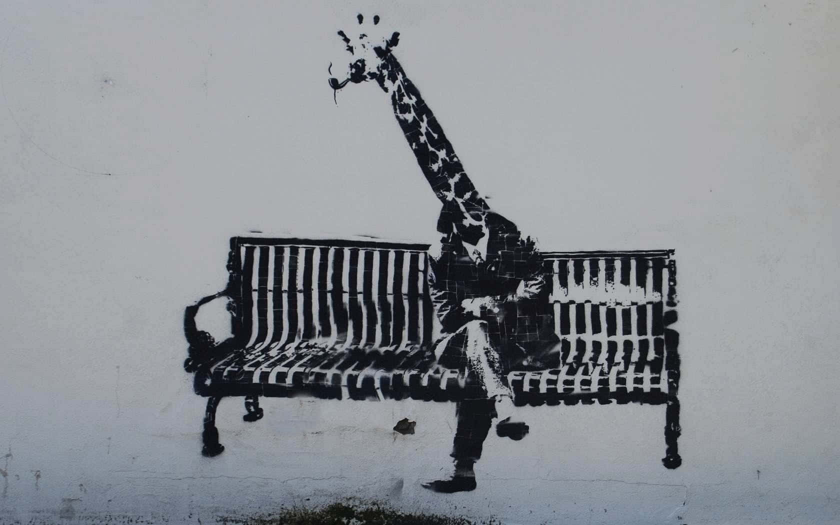 Funny Giraffe, black and white stencil graffiti, giraffe, HD Desktop Wallpaper