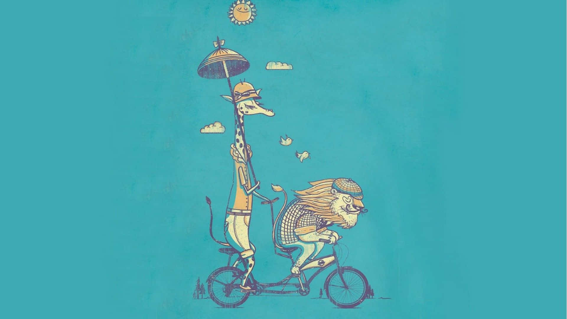 Funny Giraffe, tandem bike, lion, Full HD Desktop Wallpaper