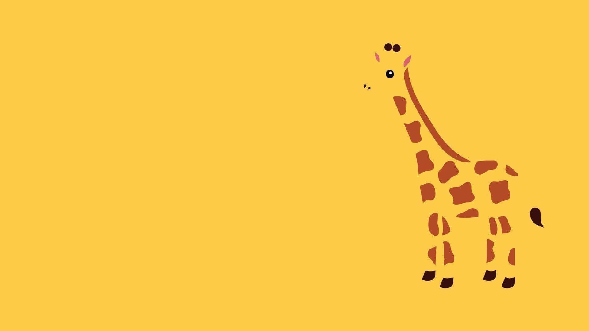 kawaii giraffe, minimalist cartoon giraffe, solid yellow background, Full HD Desktop Wallpaper