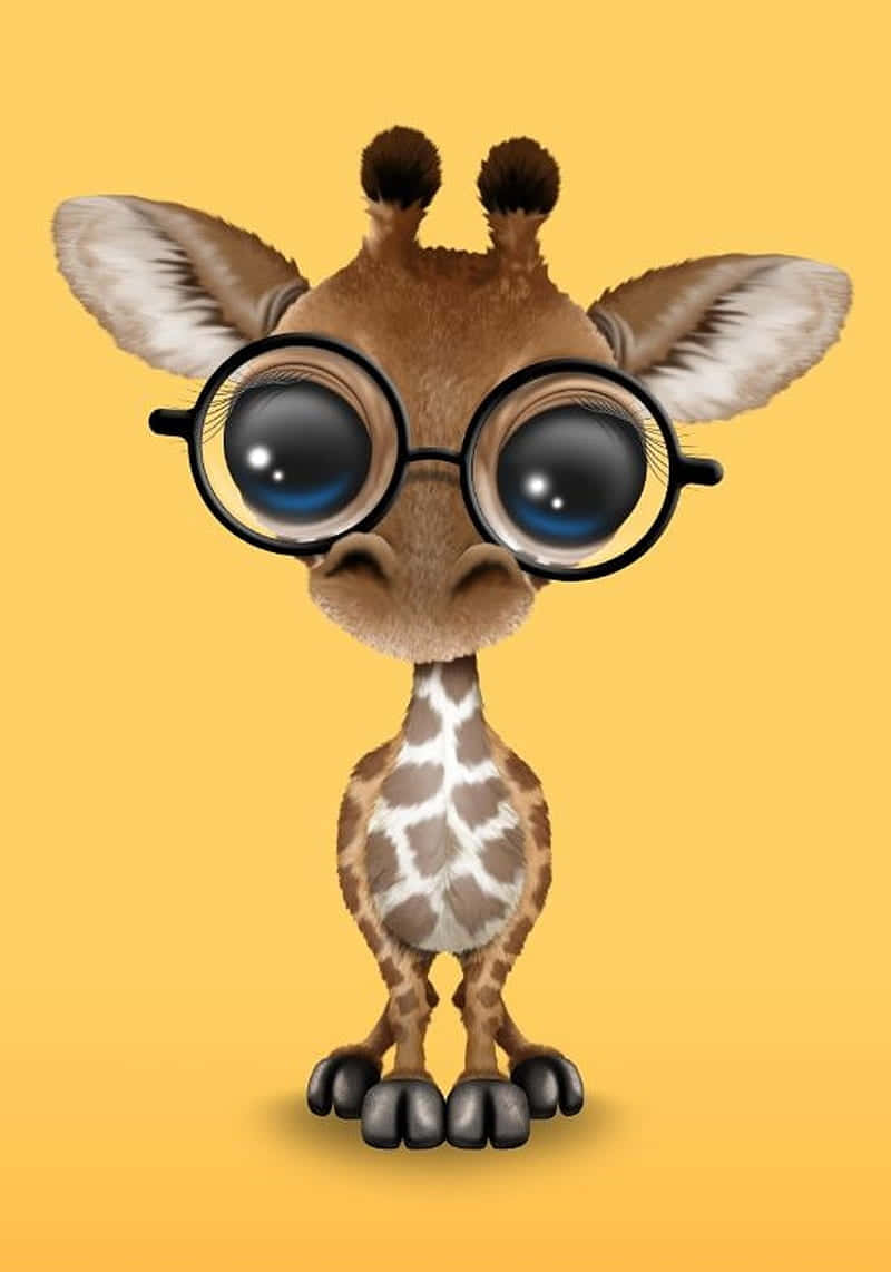 cute baby giraffe, large eyes, oversized glasses, SD Phone Wallpaper