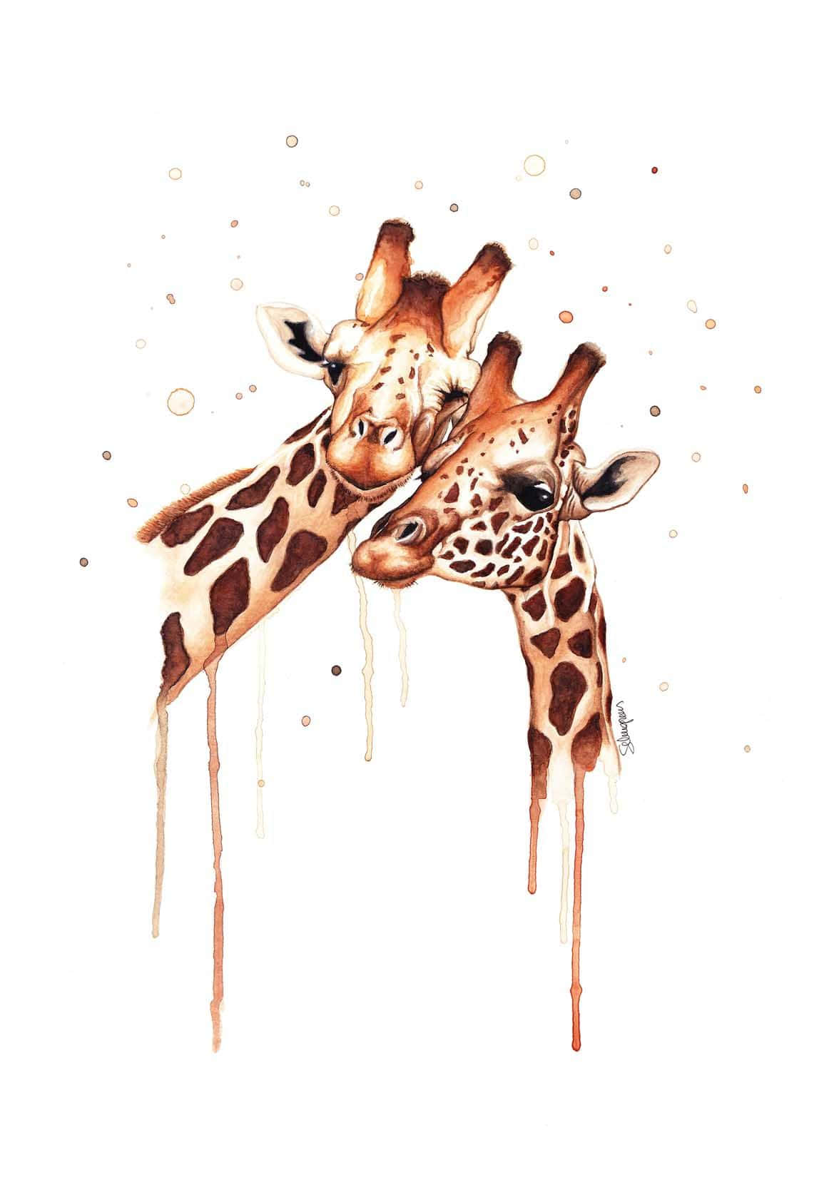 cute giraffes, watercolor art, watercolor drips, HD Phone Wallpaper