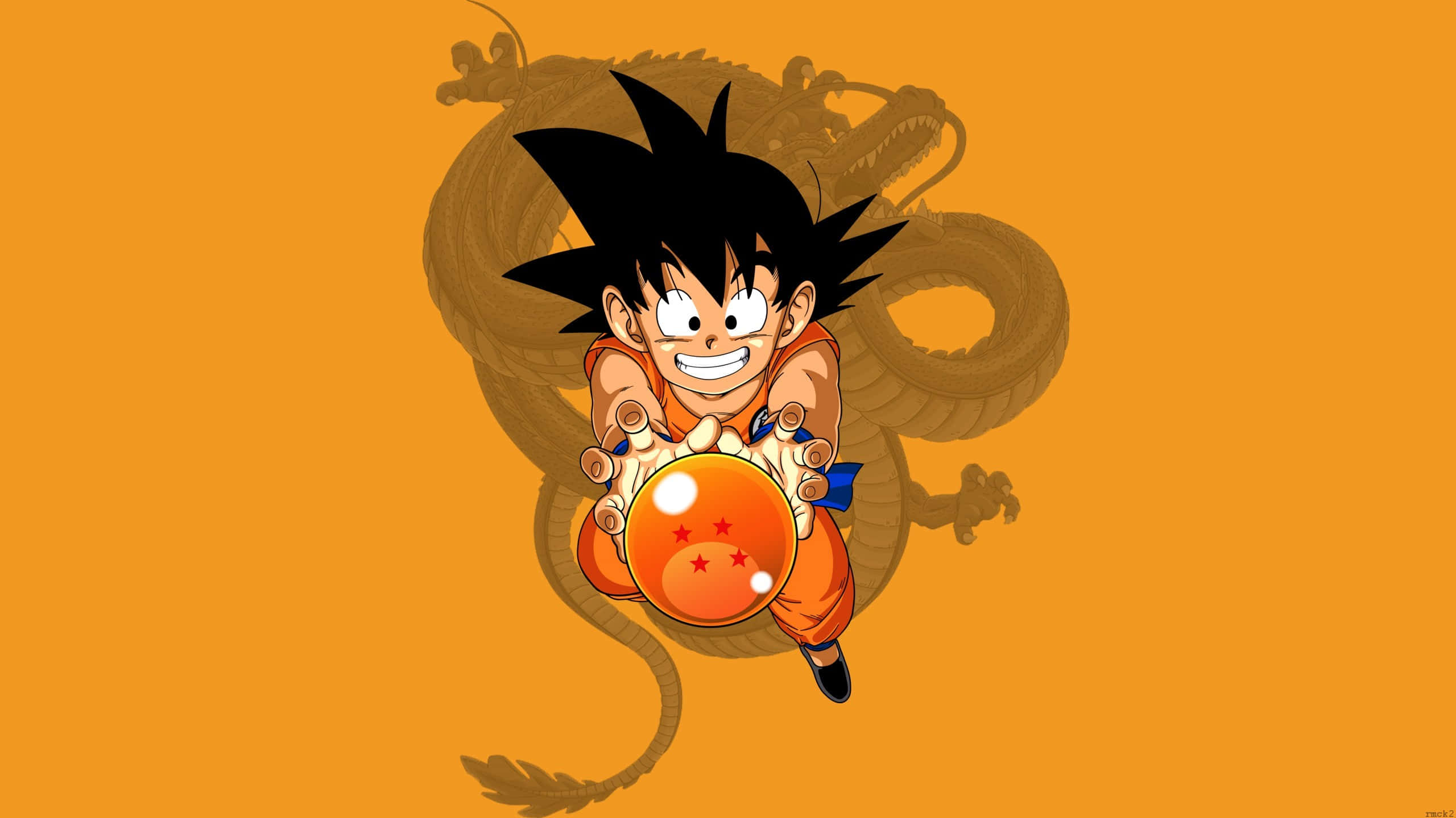 Goku, orange gi, glowing dragon ball, 2K Desktop Wallpaper
