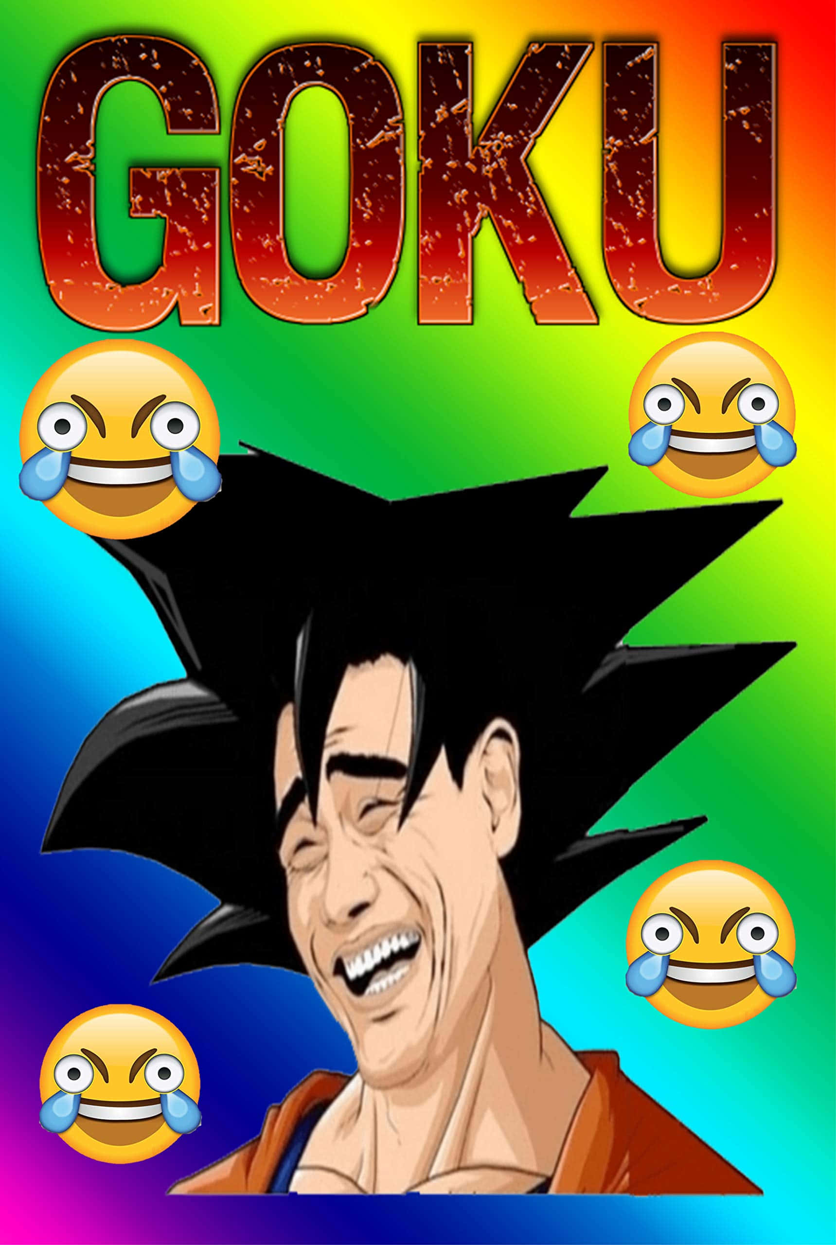 Goku, anime character, crying-laughing emojis, 2K Phone Wallpaper