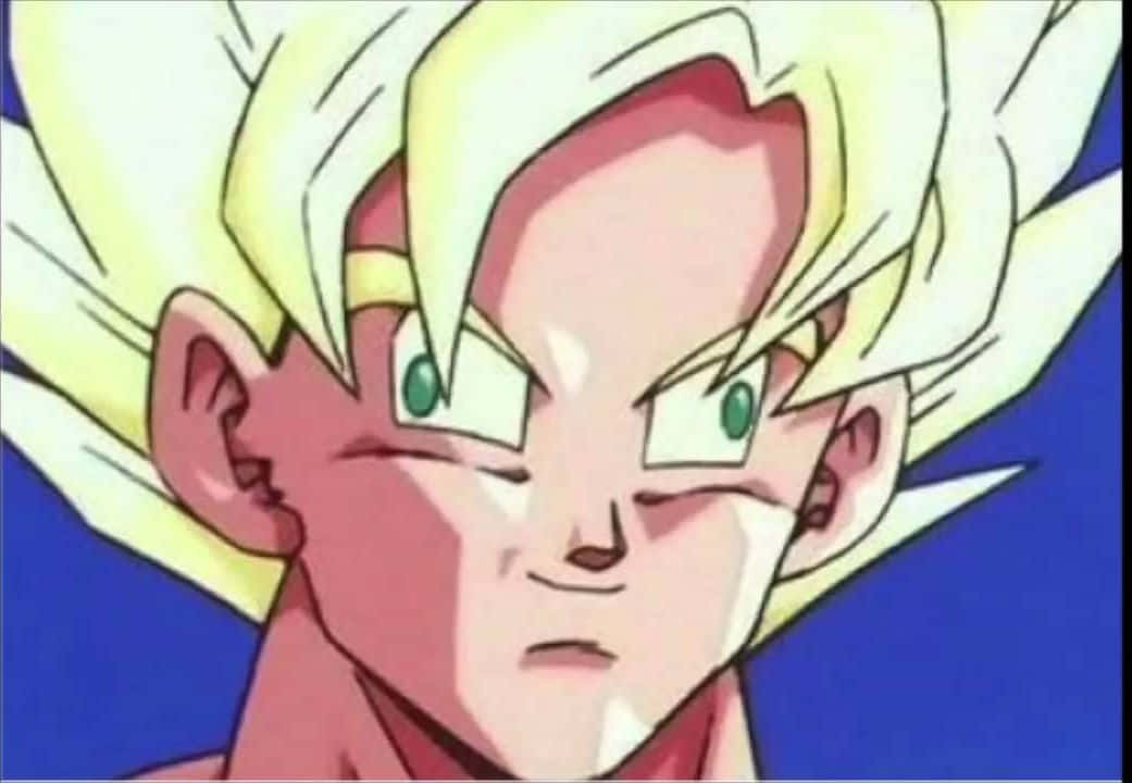 Goku, spiky blonde hair, green eyes, SD Desktop Wallpaper