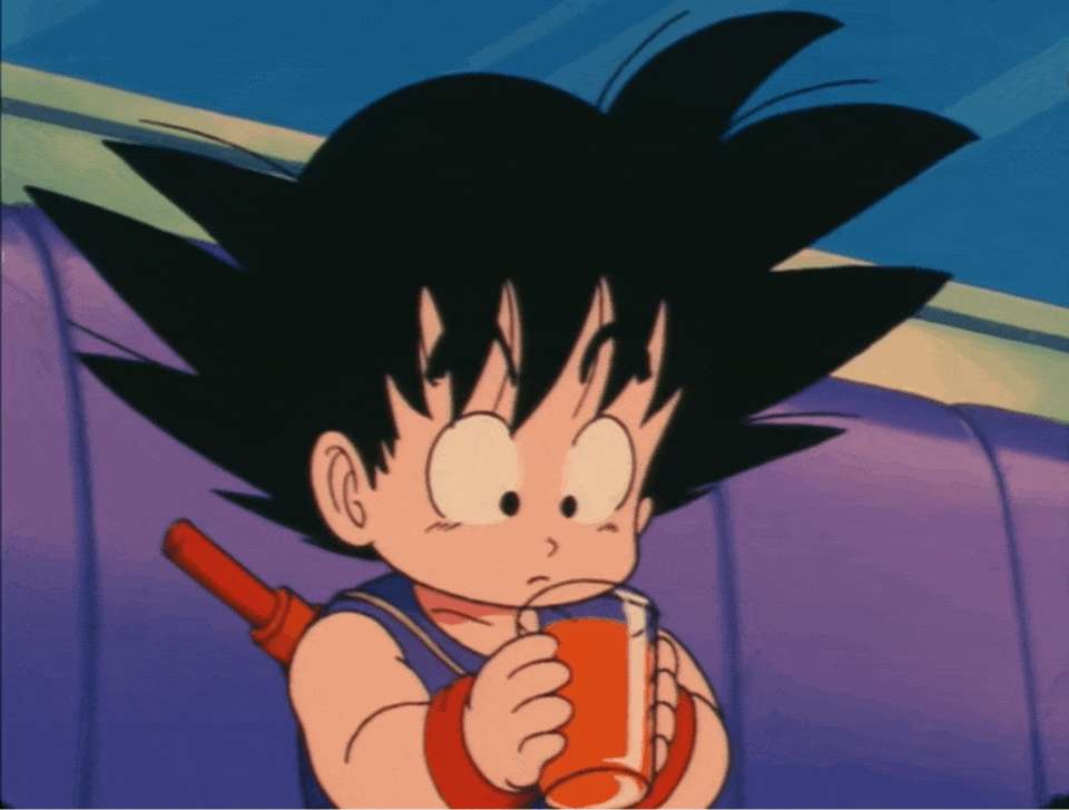 Goku, red cup, purple couch, SD Desktop Wallpaper
