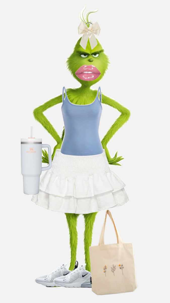Grinch, blue tank top, white ruffled skirt, SD Phone Wallpaper