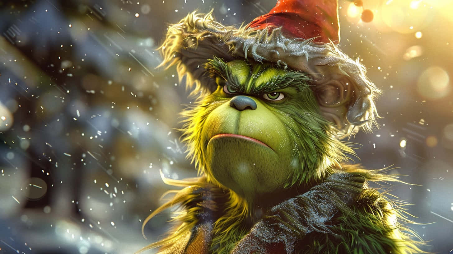 Grinch, red Santa hat, fur coat, HD Desktop Wallpaper