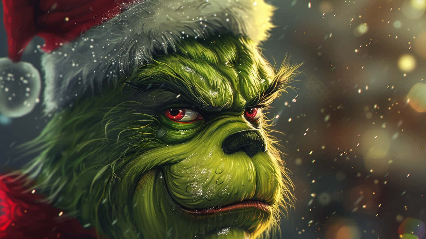 Grinch, red Santa hat, white fur, HD Desktop Wallpaper
