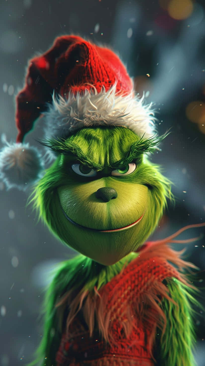 Grinch, red Santa hat, sweater, HD Phone Wallpaper
