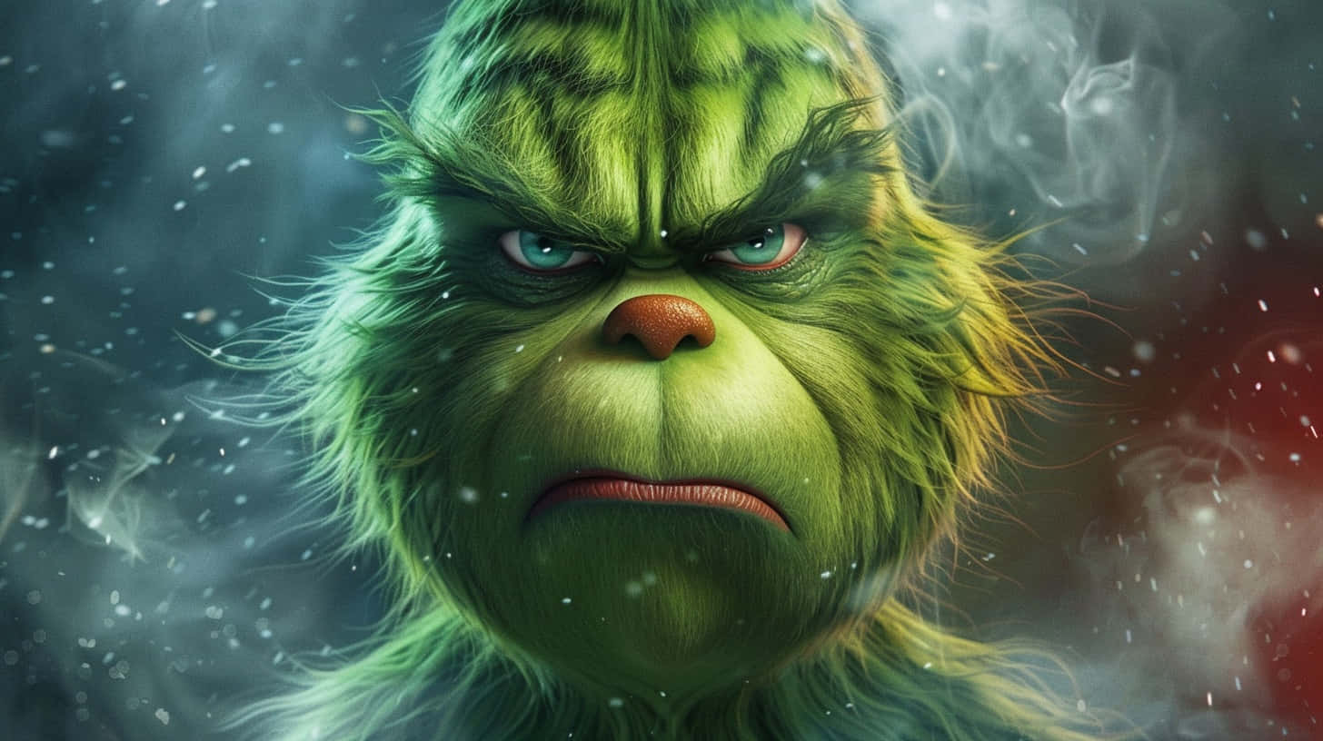 Grinch, grumpy expression, snowy stormy background, HD Desktop Wallpaper