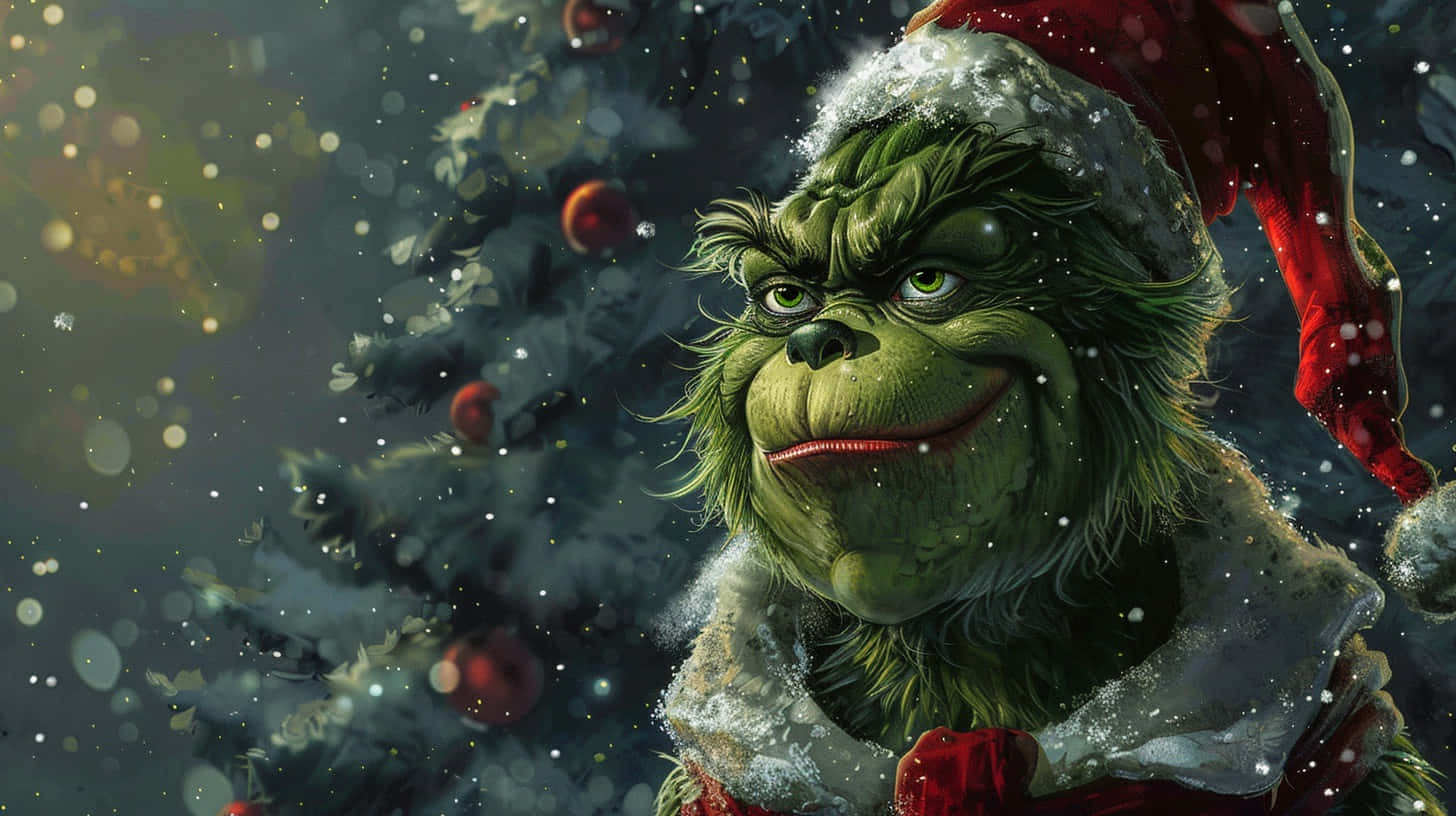 Grinch, red Santa hat, coat, HD Desktop Wallpaper