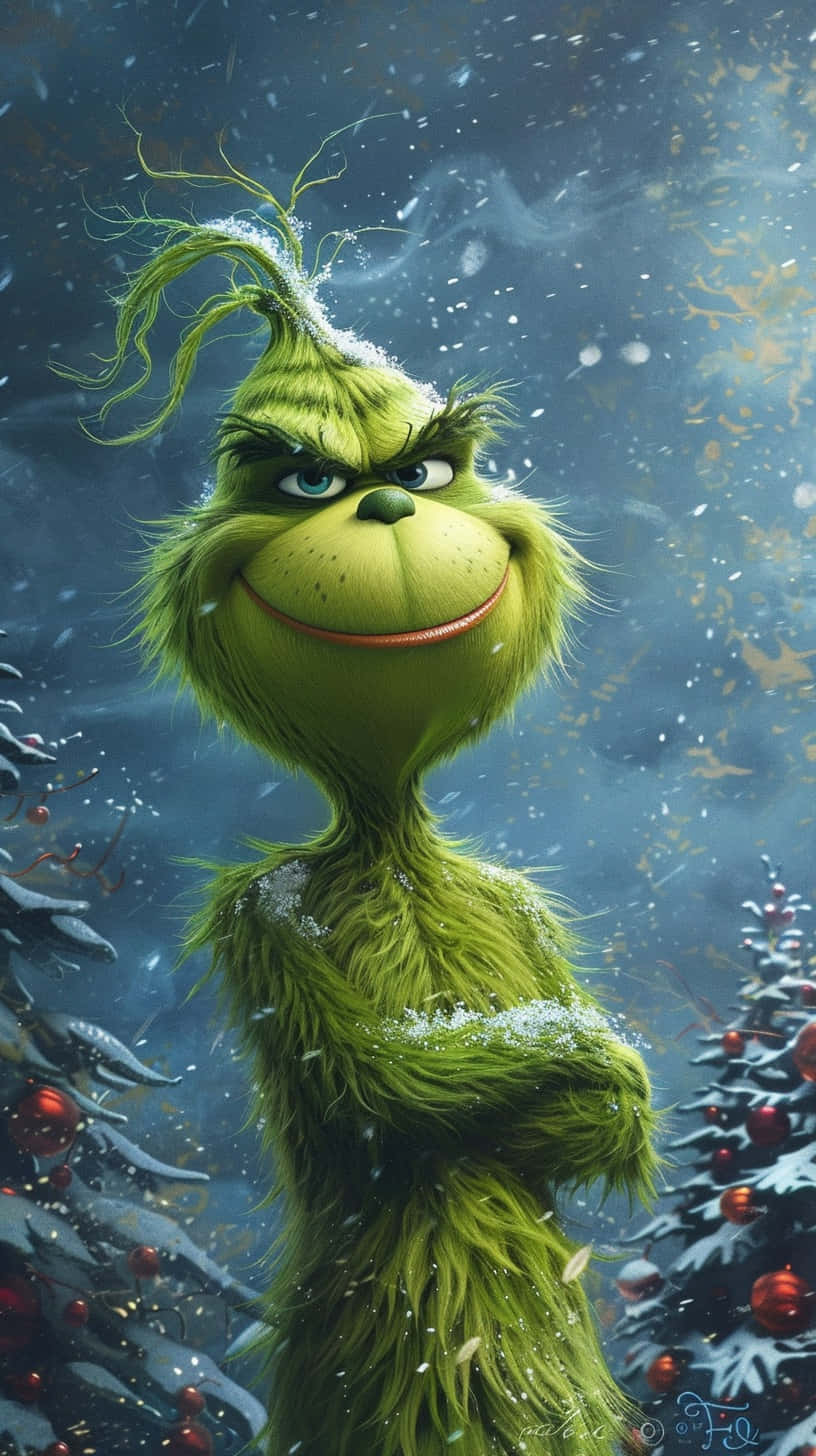 Grinch, snowy winter scene, falling snow, HD Phone Wallpaper