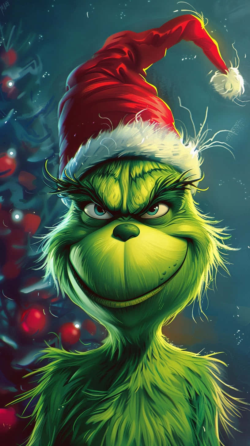 Grinch, red Santa hat, white trim, HD Phone Wallpaper