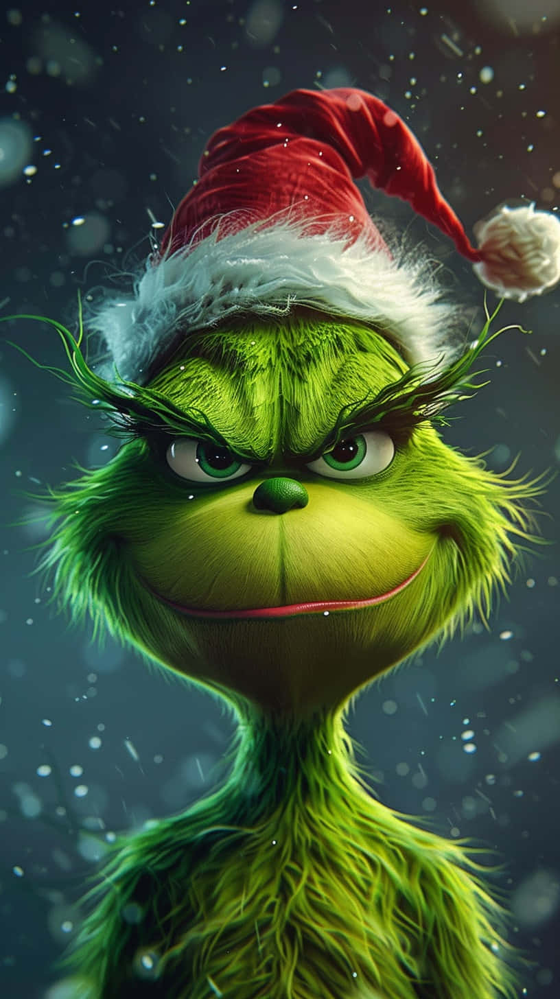 Grinch, red Santa hat, white trim, HD Phone Wallpaper