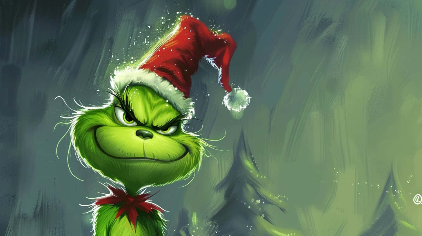 Grinch, red Santa hat, white trim, HD Desktop Wallpaper