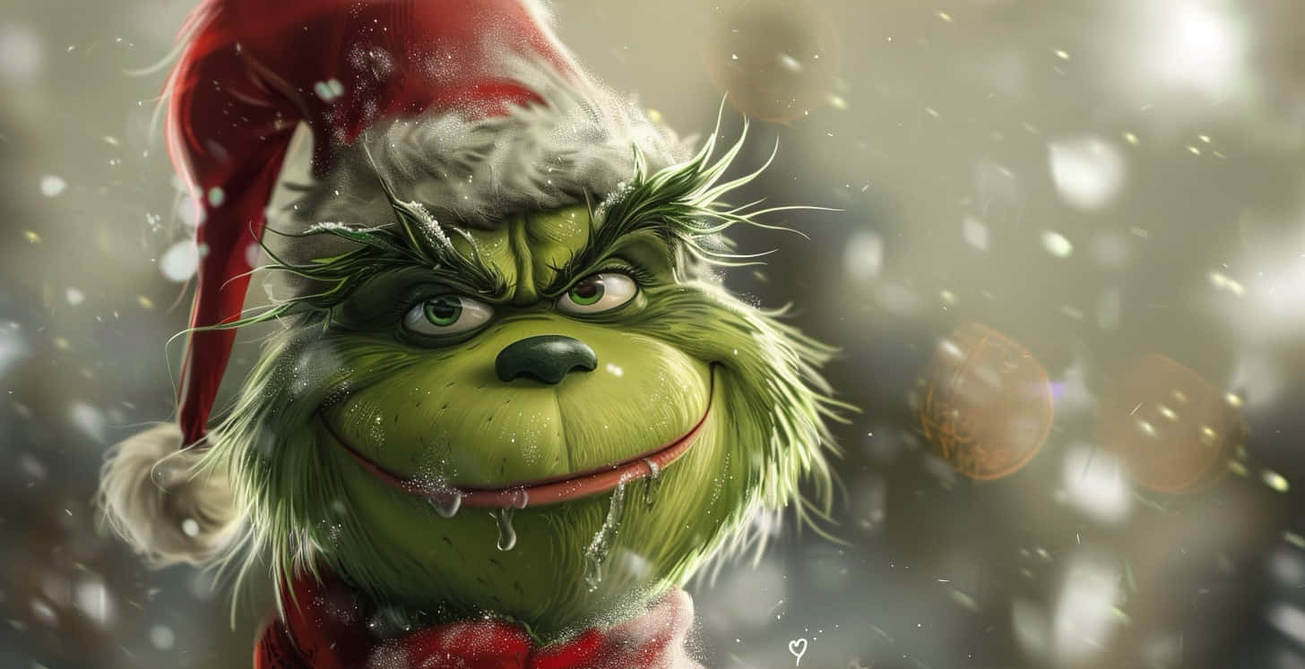 Grinch, red Santa hat, red bowtie, HD Desktop Wallpaper