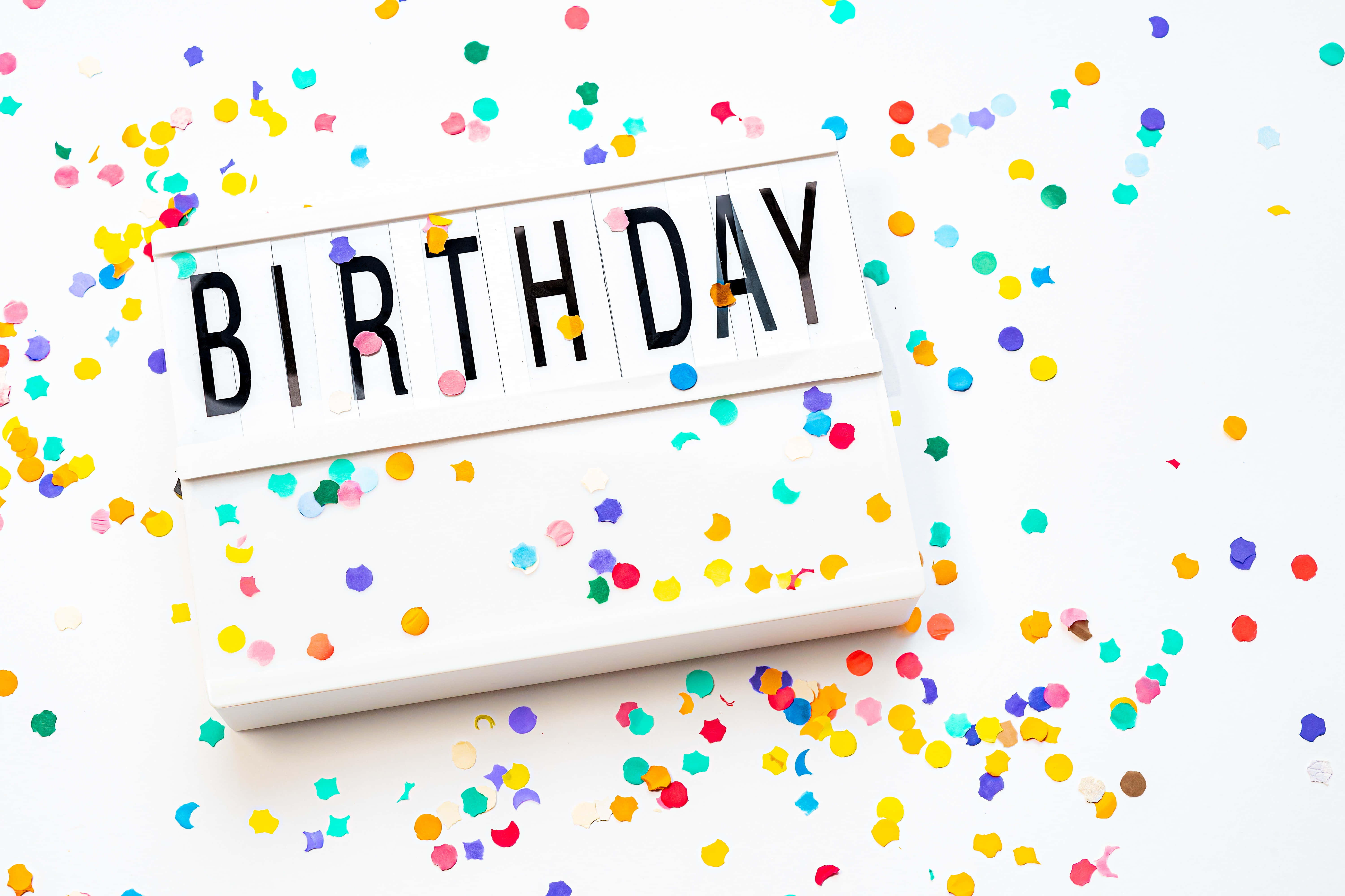 white lightbox, BIRTHDAY, bold black letters, 5K Desktop Wallpaper