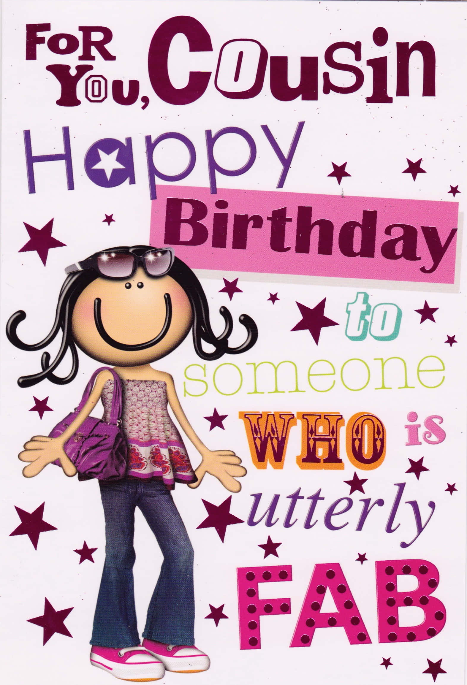Cousin Birthday Greeting Card Fabulous, cartoon girl, sunglasses, Full HD Phone Wallpaper