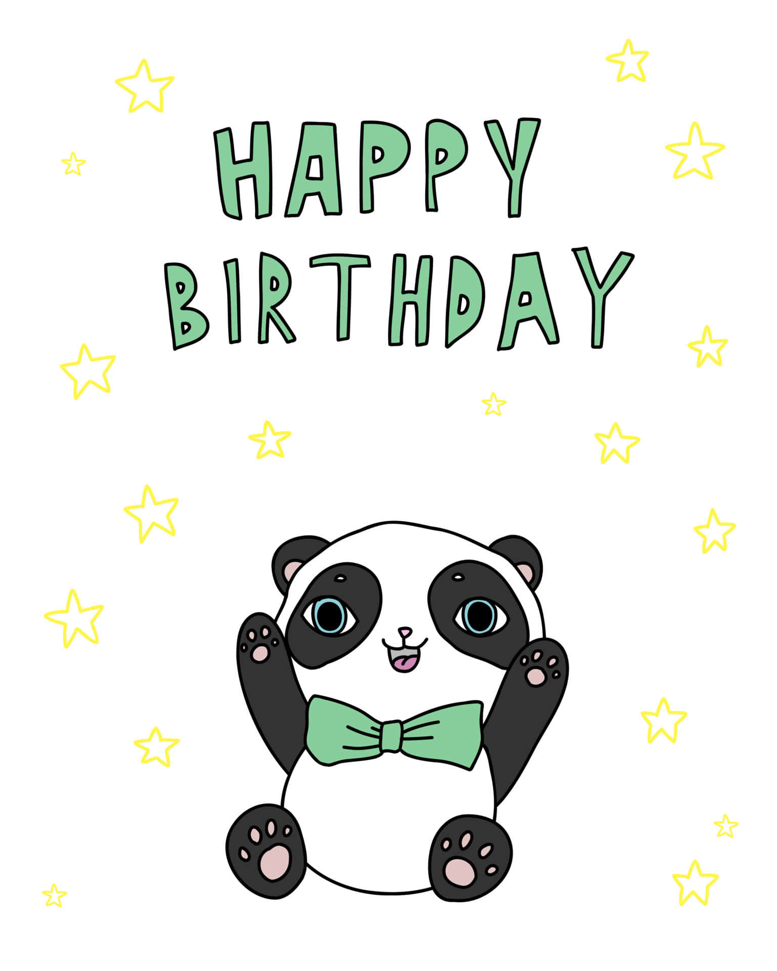 panda, green bowtie, HAPPY BIRTHDAY, Full HD Phone Wallpaper