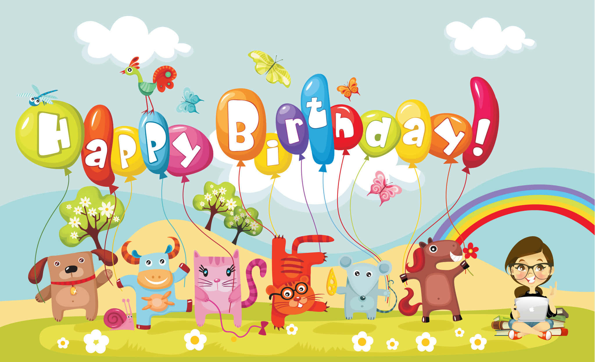 Colorful, cartoon animals, child, Full HD Desktop Wallpaper