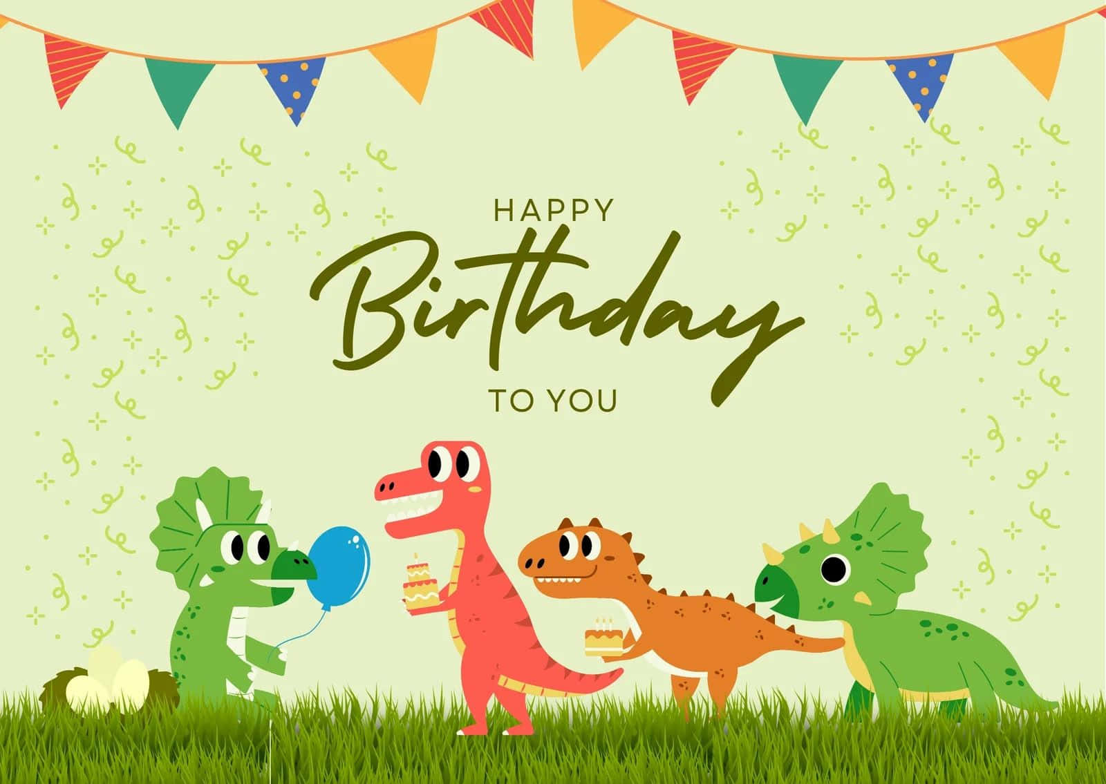 dinosaur, birthday celebration, grass, HD Desktop Wallpaper