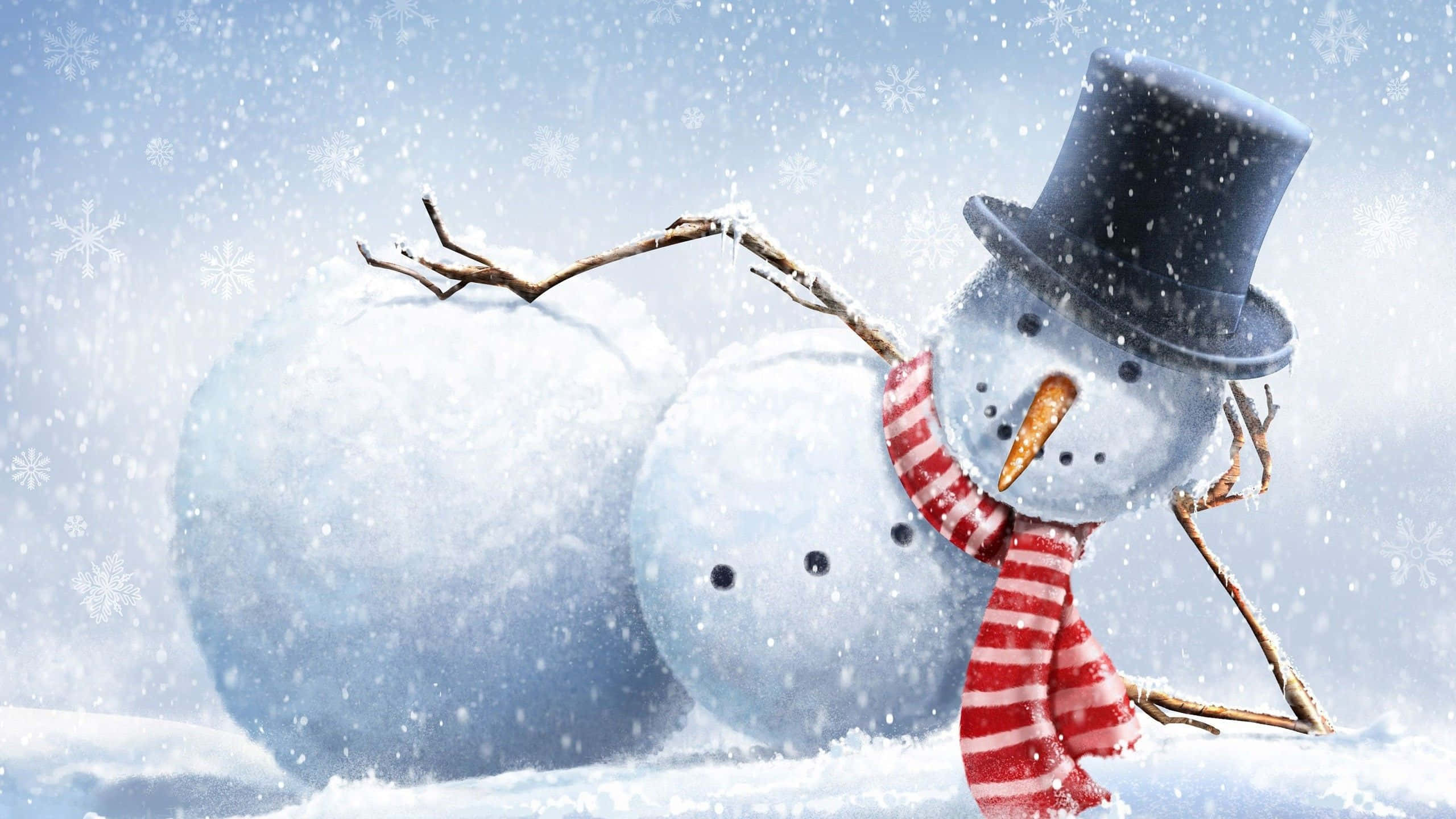 snowman, top hat, red scarf, 2K Desktop Wallpaper