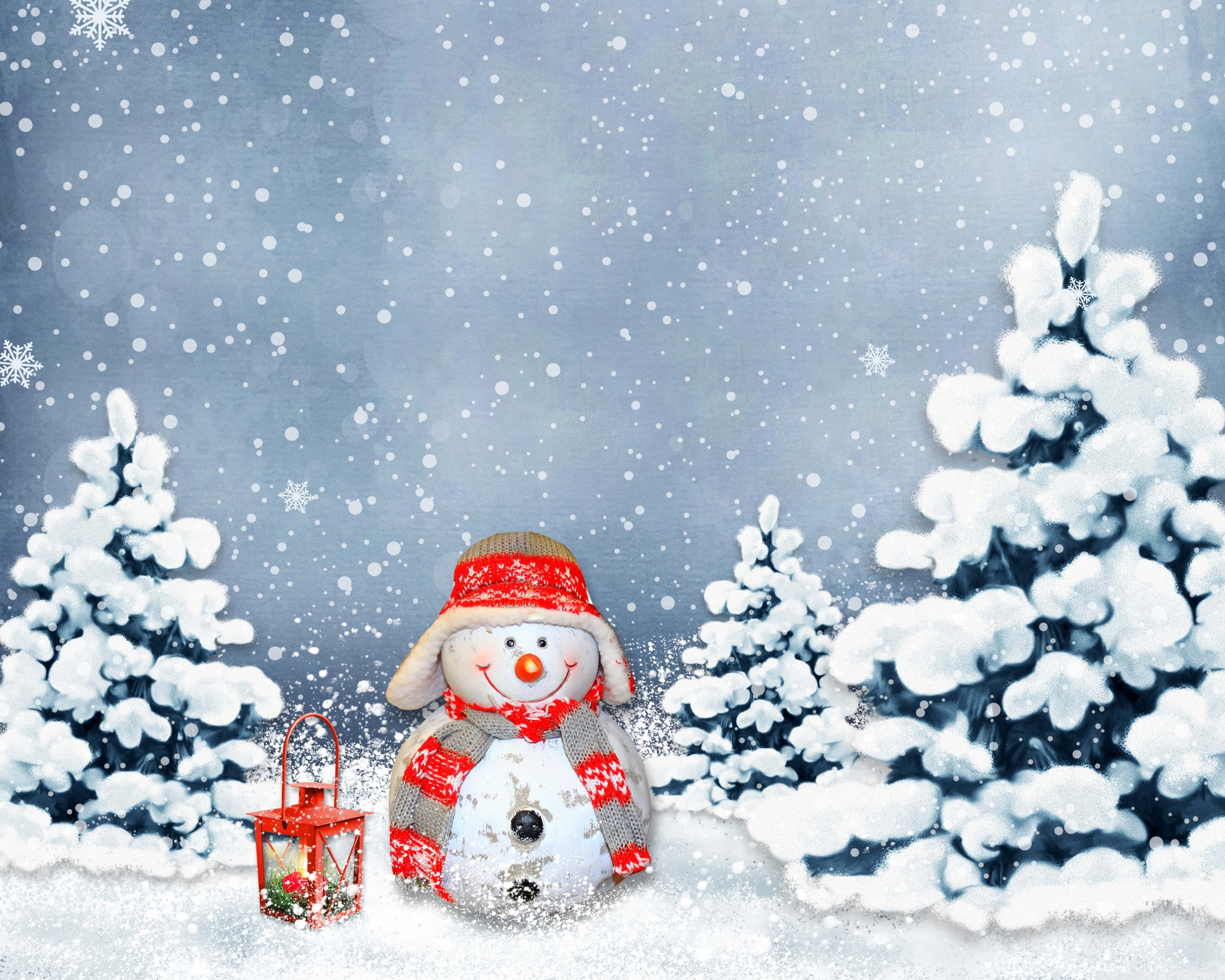 snowman, red scarf, red hat, 2K Desktop Wallpaper
