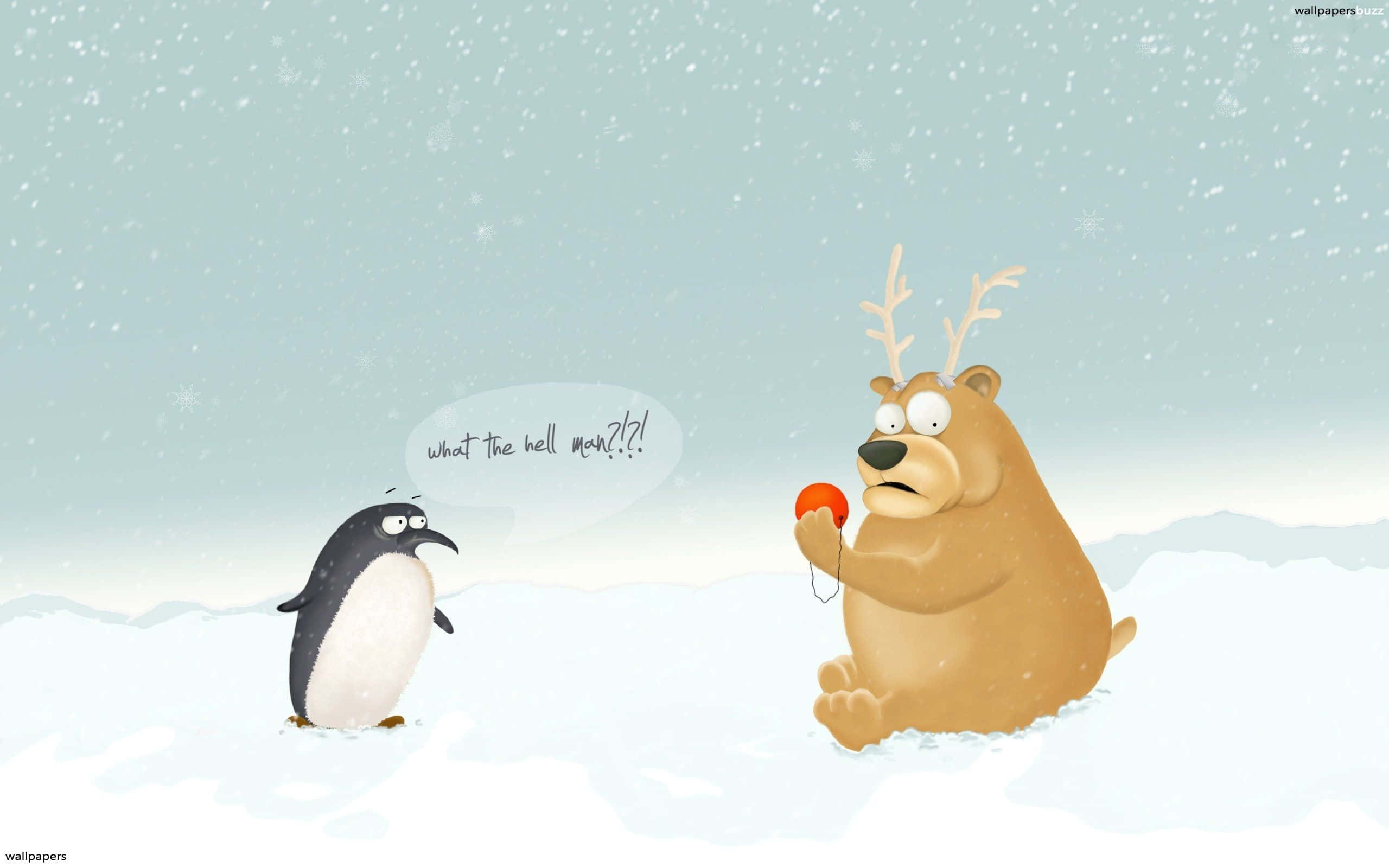 cartoon penguin, confused reindeer, antlers, 2K Desktop Wallpaper