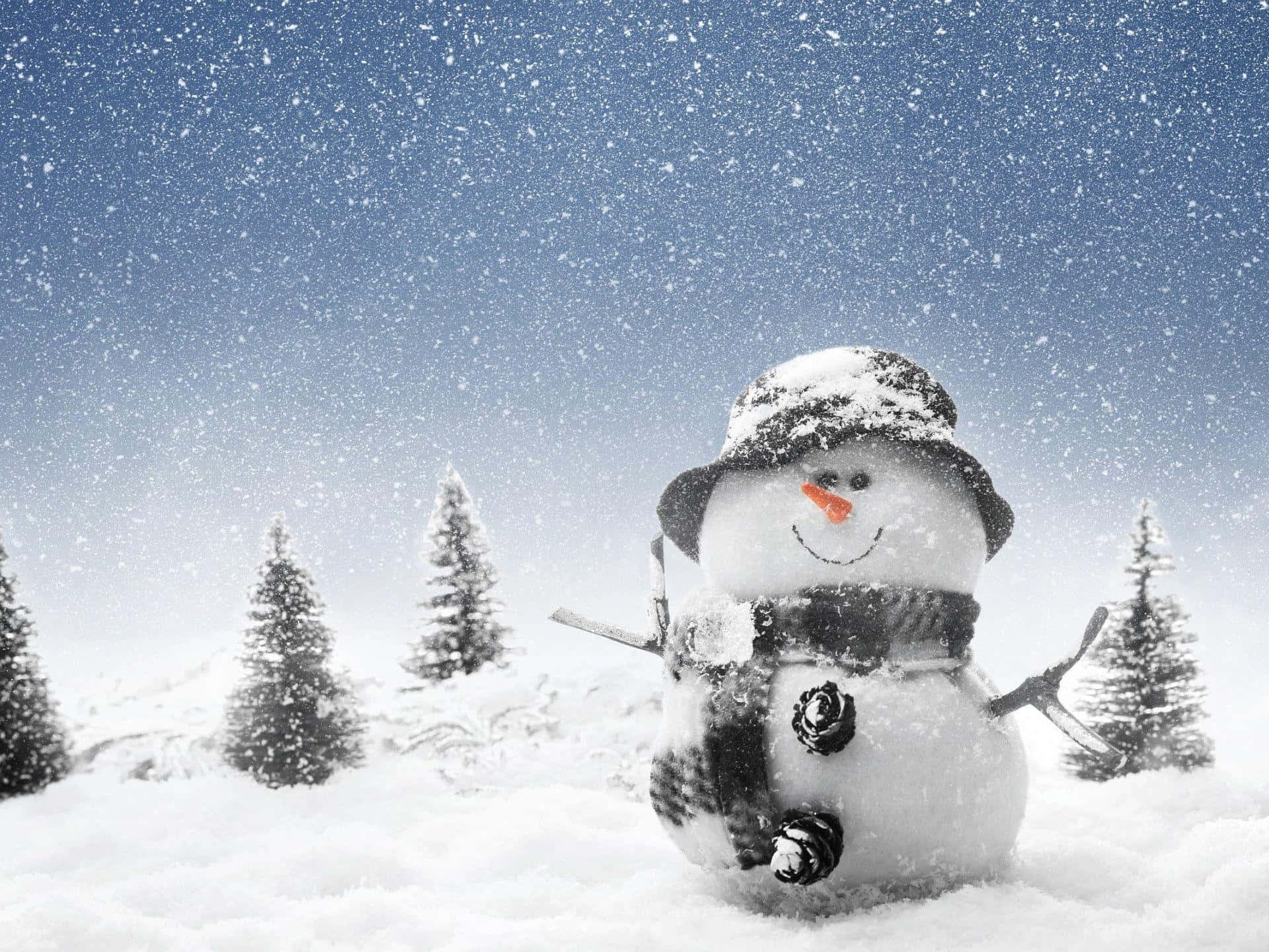 snowman, snowy forest, snowflakes, Full HD Desktop Wallpaper