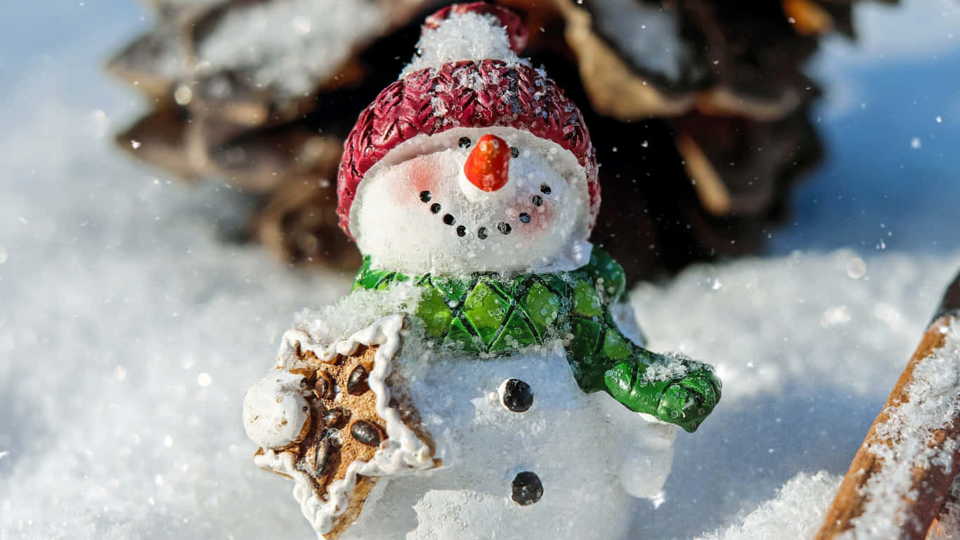 snowman figurine, red hat, green scarf, HD Desktop Wallpaper