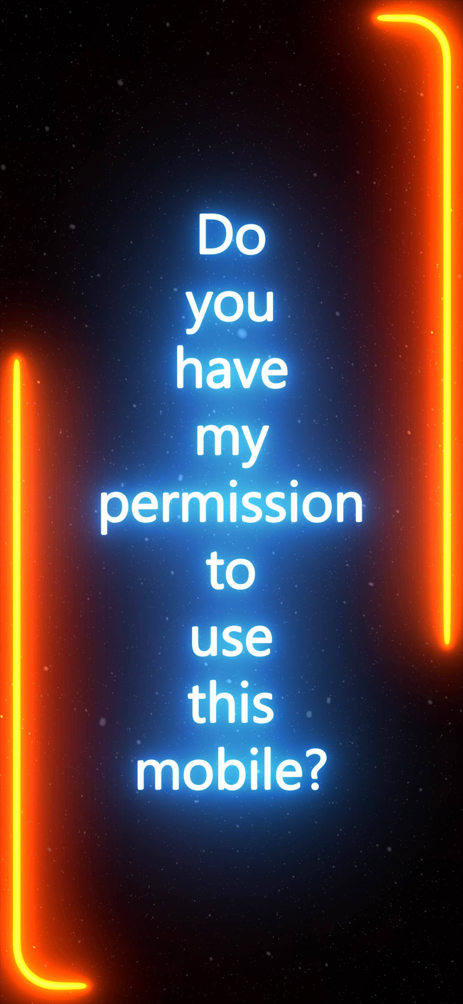glowing blue text, vibrant orange neon lines, starry dark background, 2K Phone Wallpaper