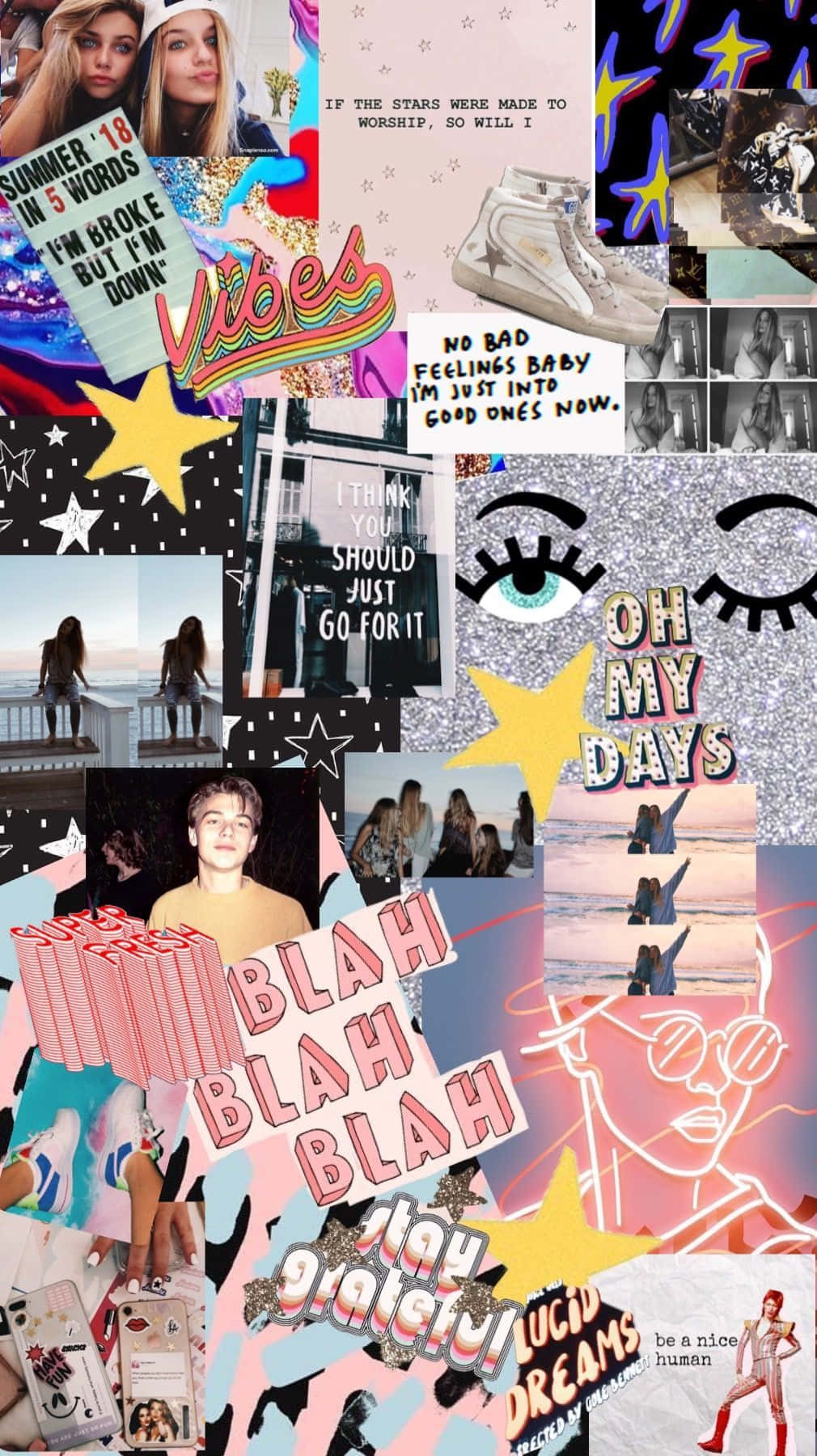 80s aesthetic, vibrant collage, youthful quotes, HD Phone Wallpaper
