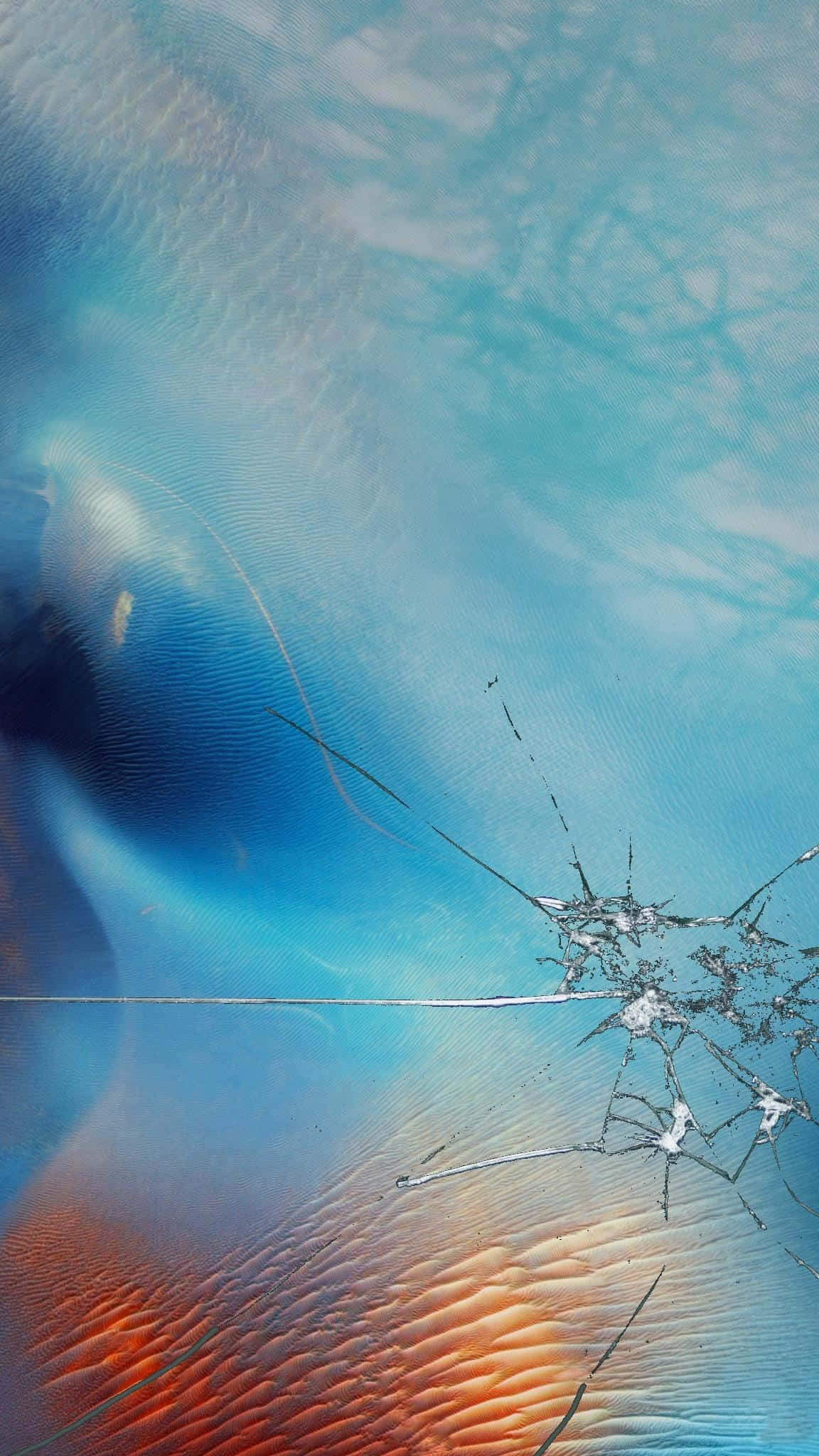 iPhone, cracked screen, blue and orange abstract patterns, Full HD Phone Wallpaper