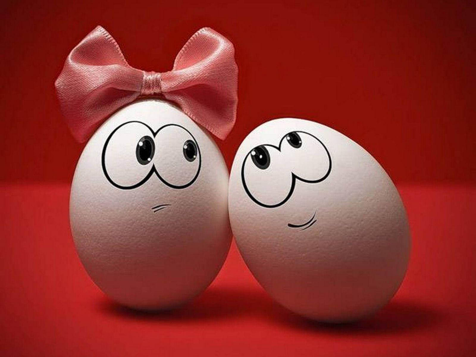 Couple Eggs, pink bow, vibrant red background, HD Desktop Wallpaper