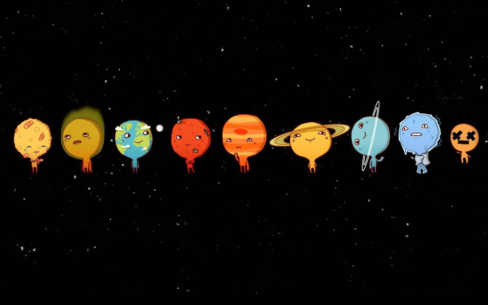 Funny Laptop, planets, faces, HD Desktop Wallpaper