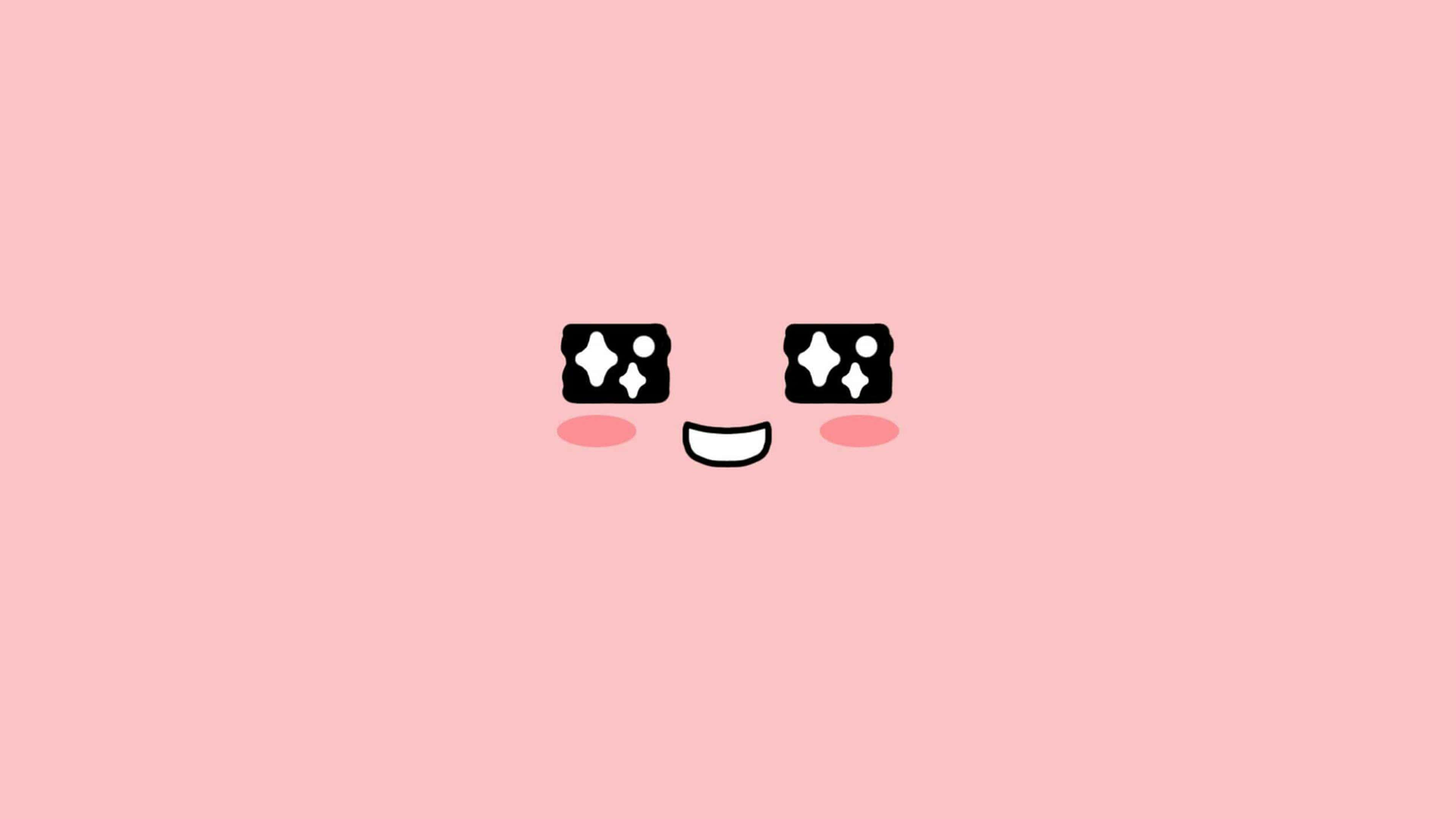 pink background, cute minimalist face, sparkling eyes, 4K Desktop Wallpaper