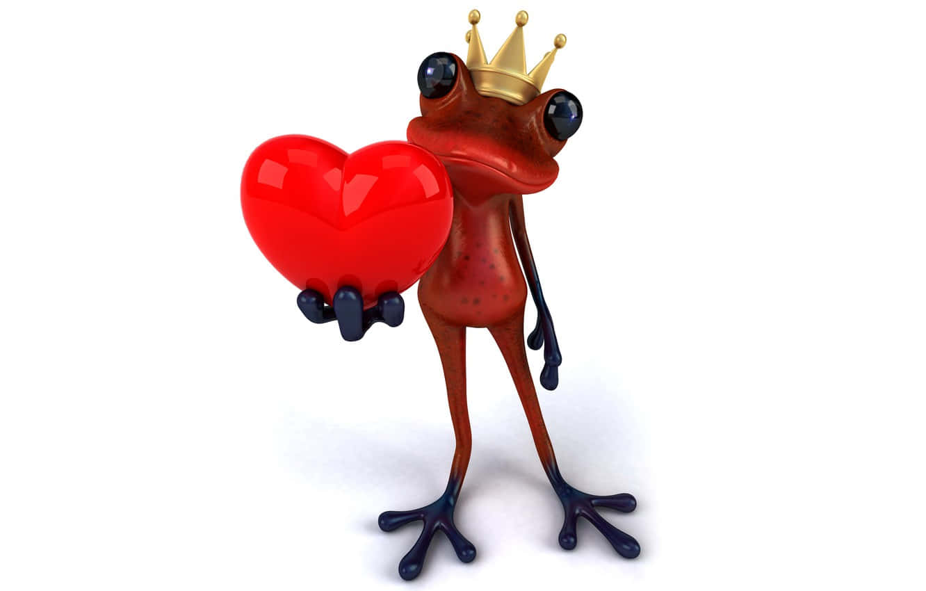 frog, red heart, gold crown, HD Desktop Wallpaper