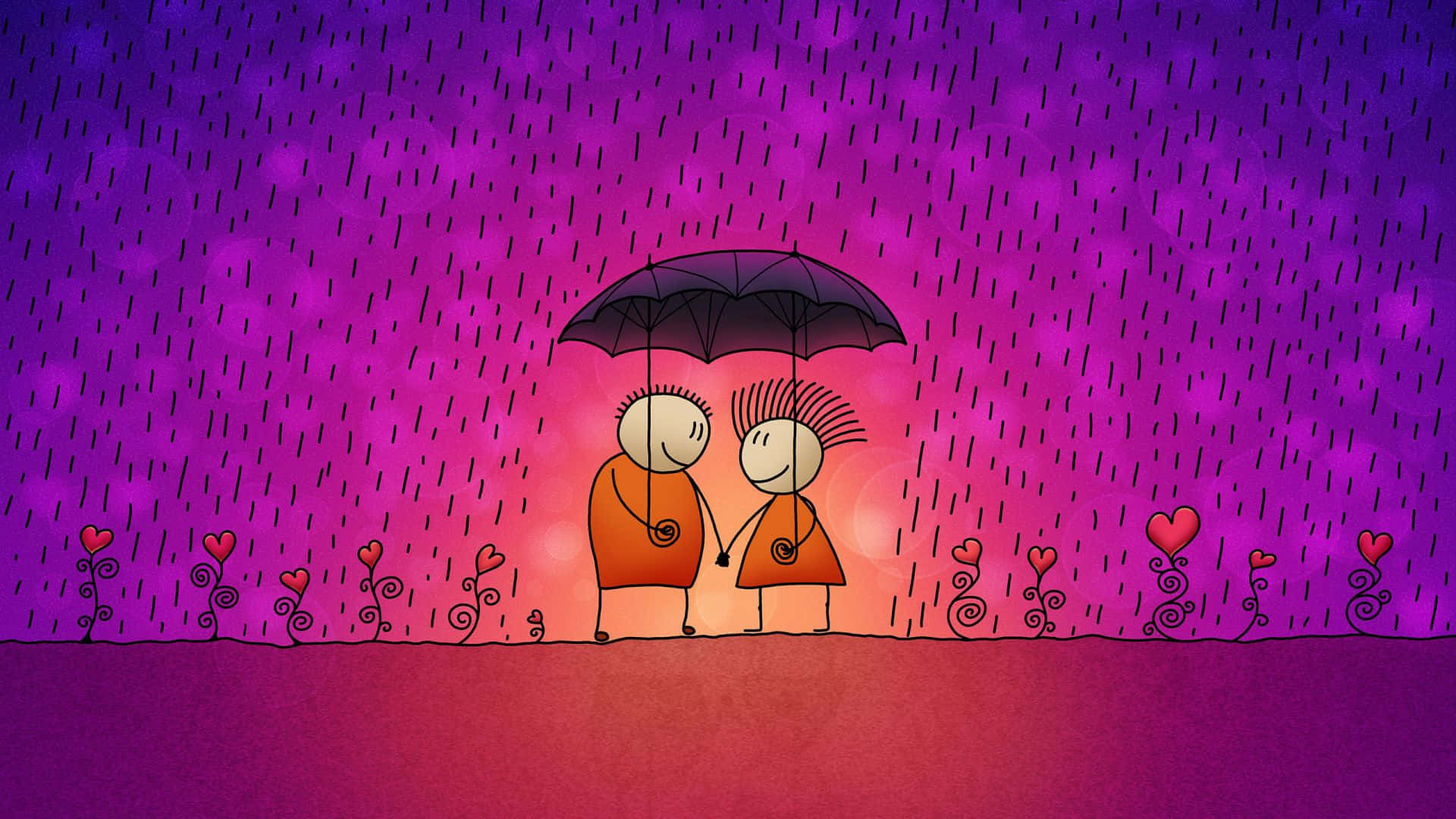 Funny Love, stick figures, umbrella, Full HD Desktop Wallpaper