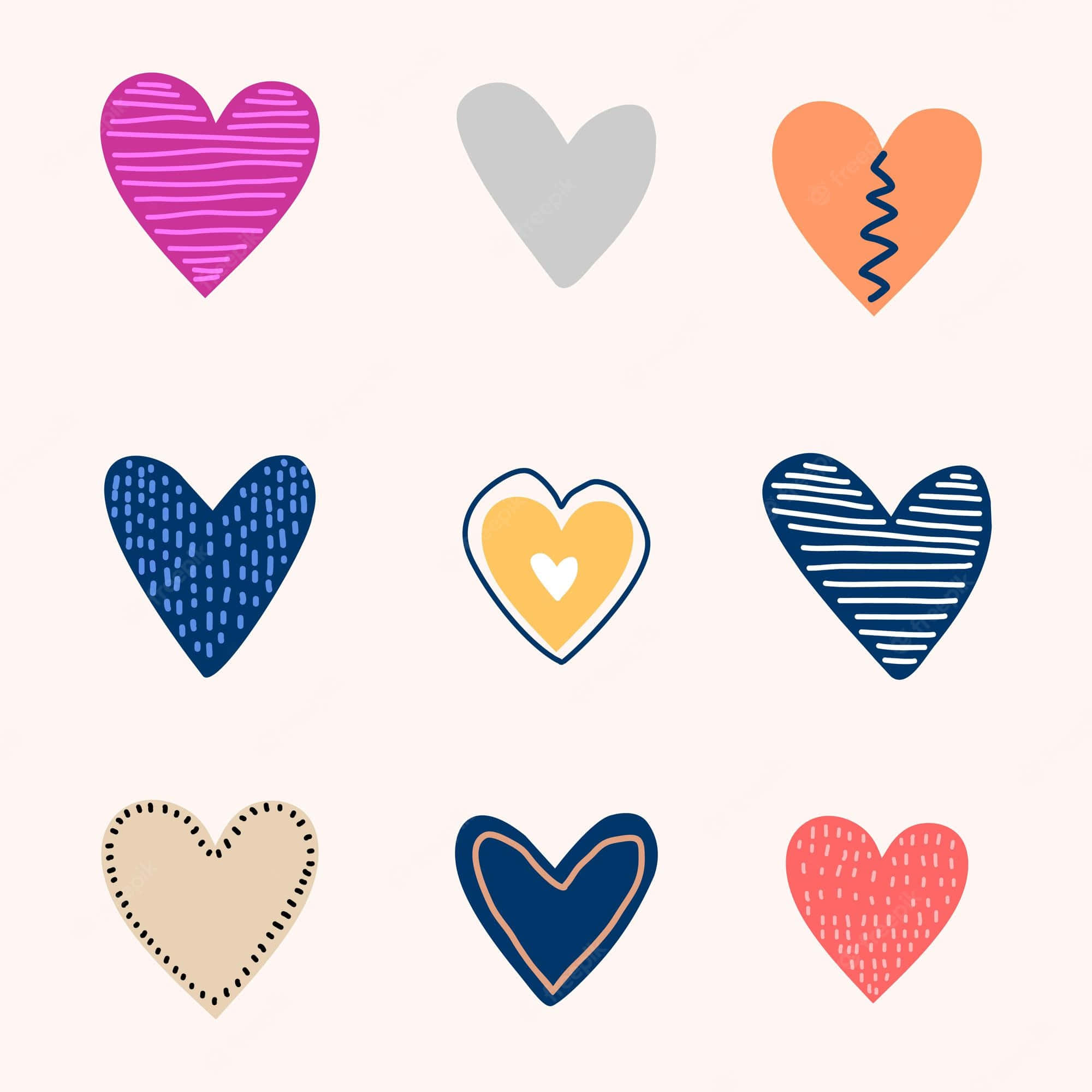 Funny Love, hand-drawn hearts, colorful, Full HD Desktop Wallpaper