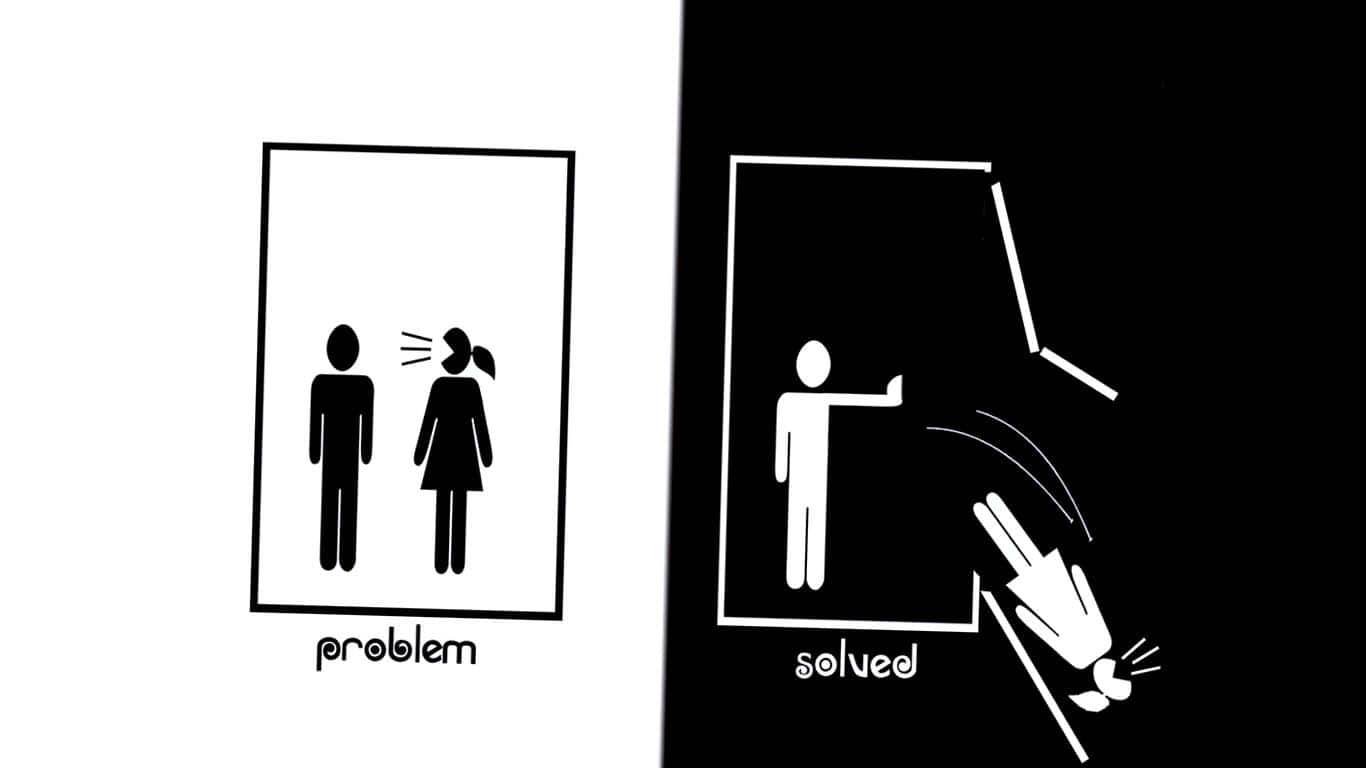 black and white illustration, person yelling, girl labeled 'problem', HD Desktop Wallpaper