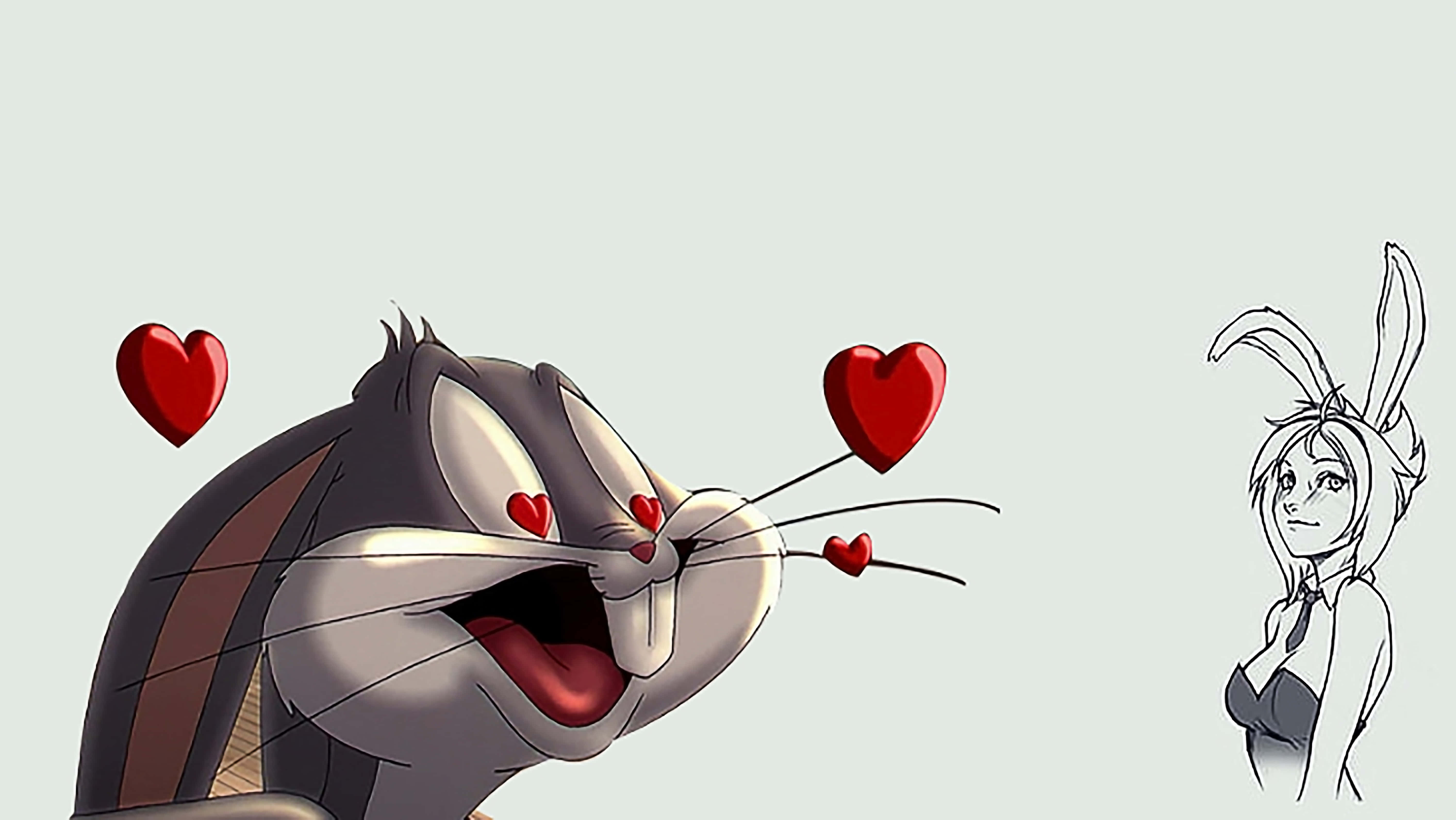 cartoon cat, hearts around its head, girl in a bunny costume, 5K Desktop Wallpaper