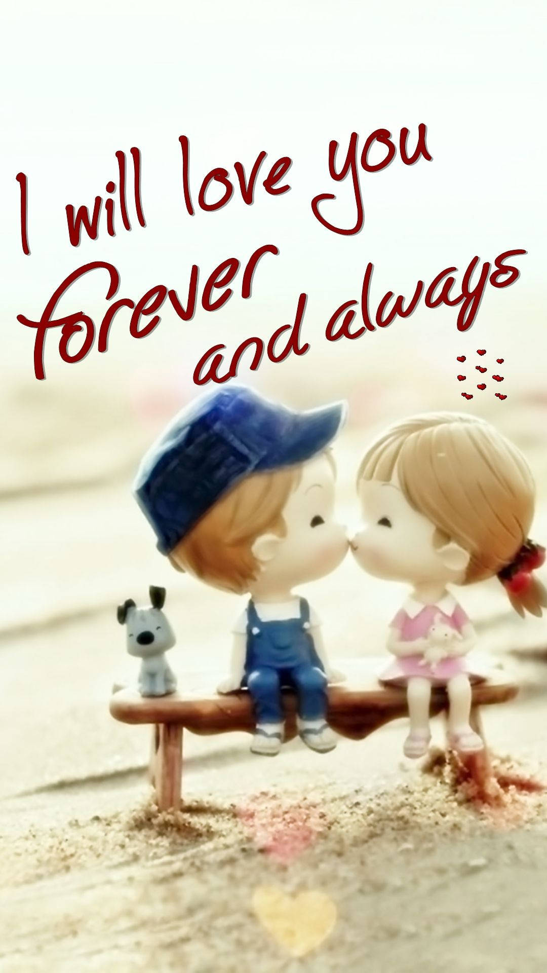 cartoon couple, miniature figurines, bench, Full HD Phone Wallpaper