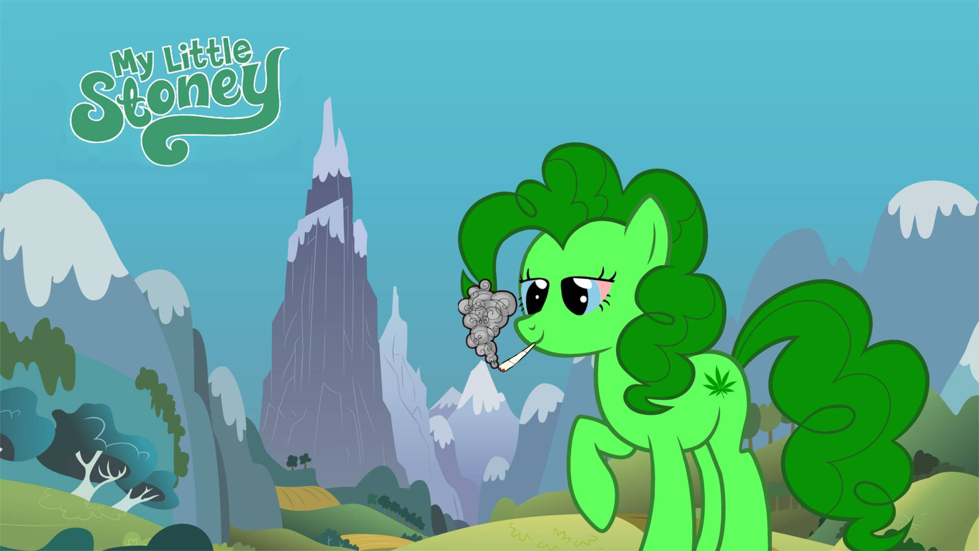 420 My Little Stoney, green cartoon pony, curly mane, Full HD Desktop Wallpaper
