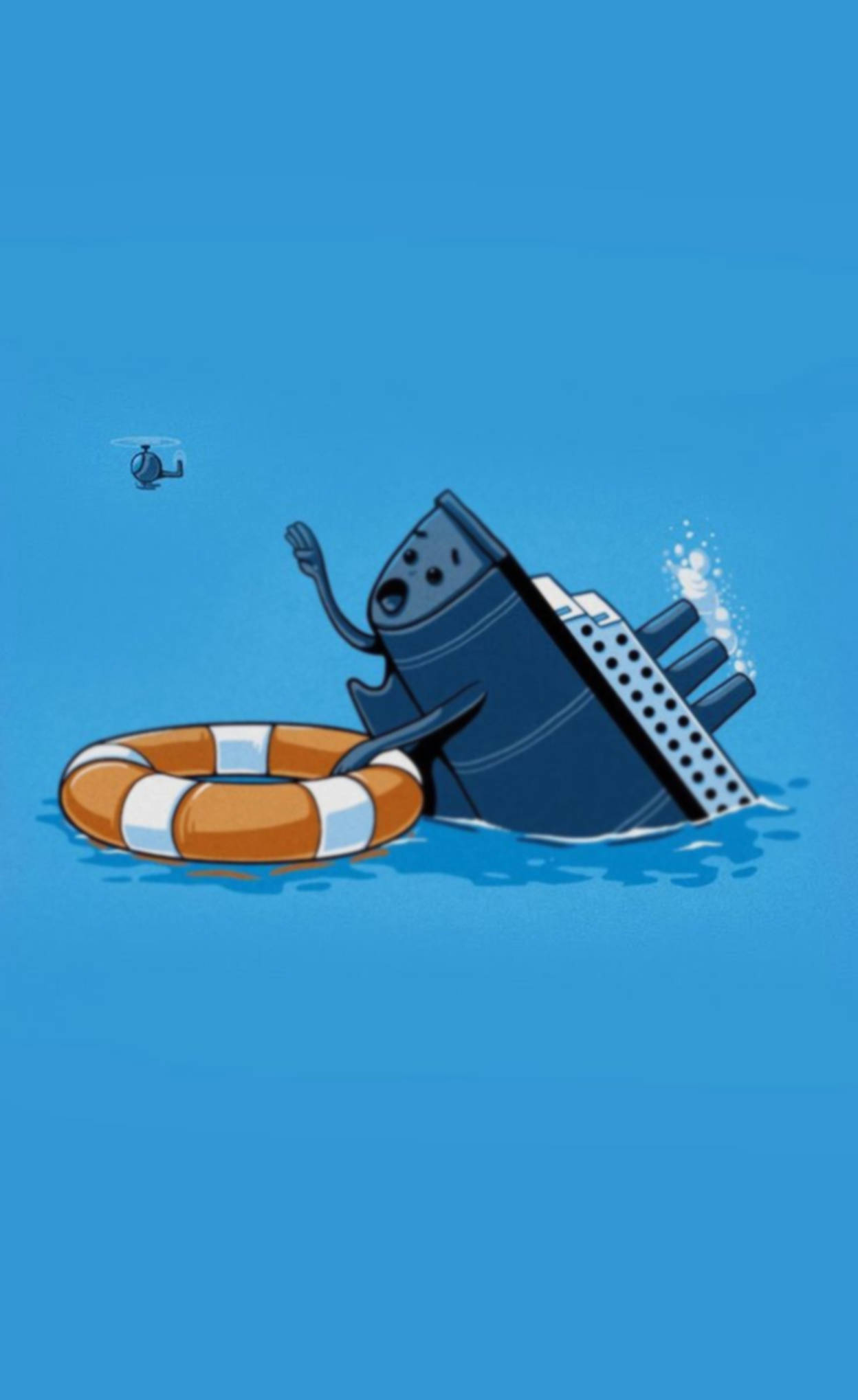 cartoon cruise ship, lifebuoy, helicopter, Full HD Phone Wallpaper